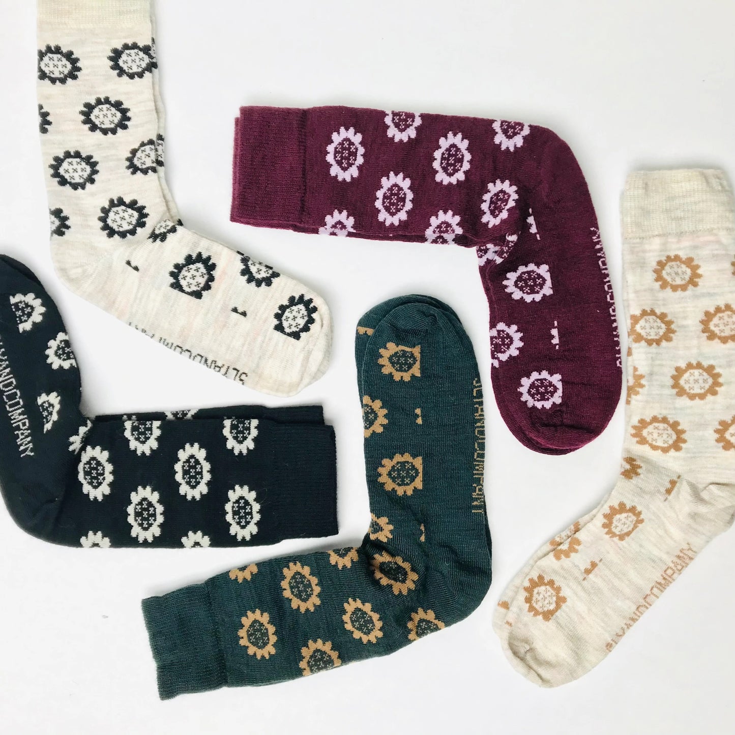 Merino Floral Socks - Marle, Black