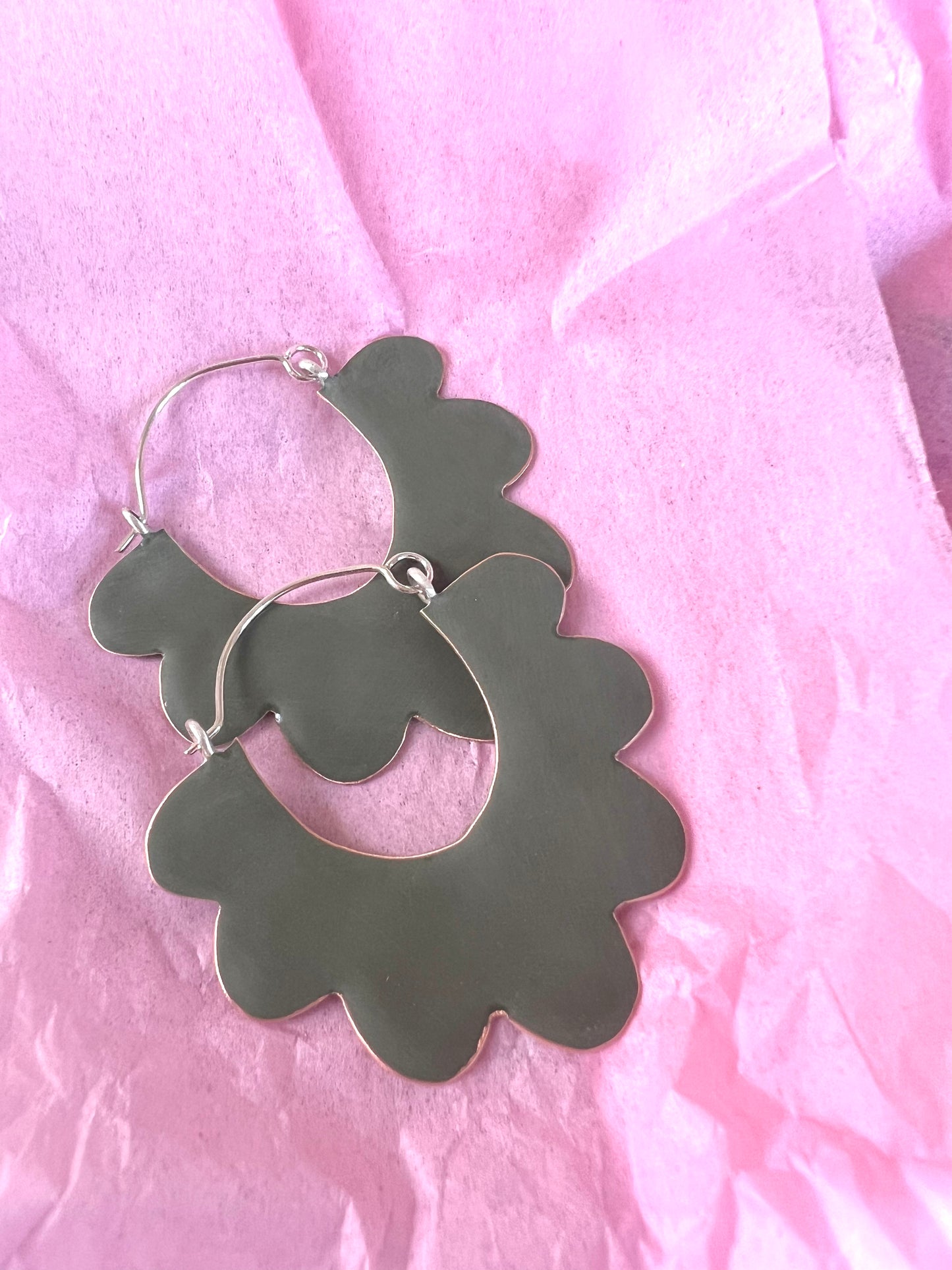 Ruffle Hoop Earrings - Olive