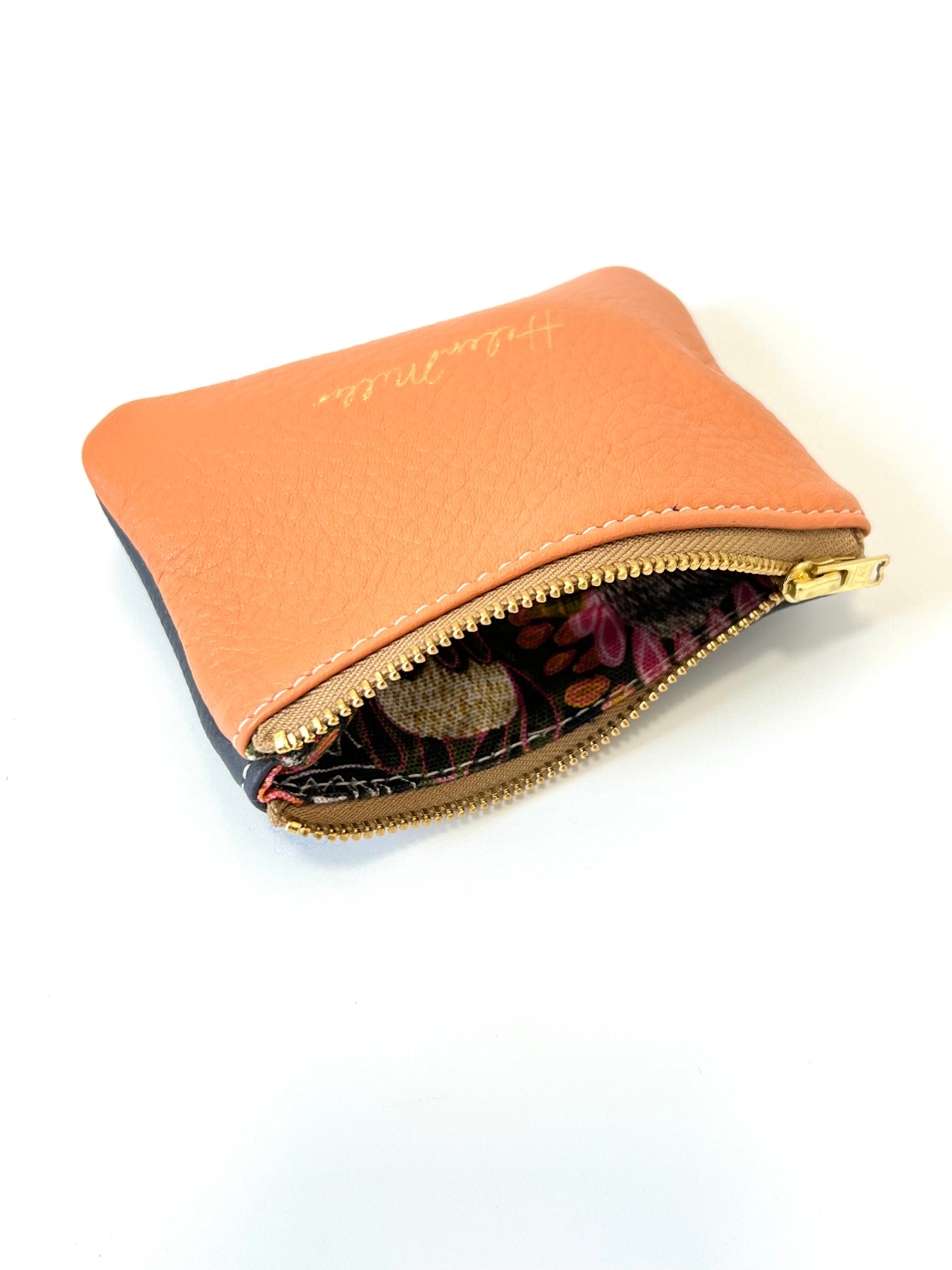 Coin Purse - 12cm - Peach / Grey Leather