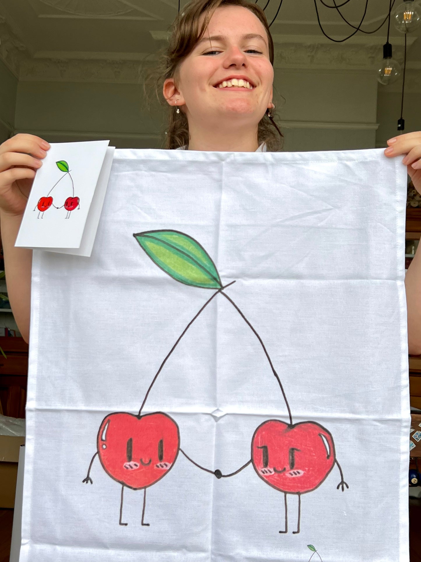 Couple of Cheeries - Illustrated Cotton Tea Towel by Jemimadidit