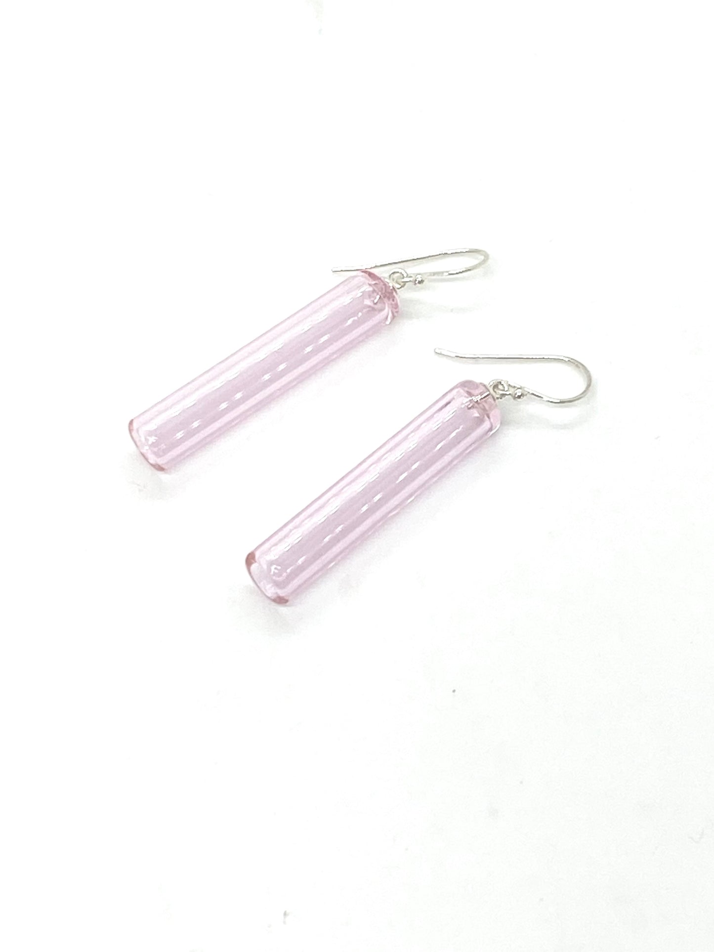 Glass Cylinder & Sterling Silver Earrings - Soft Pink