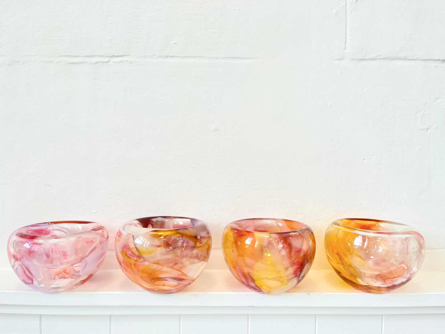 Handblown Glass "Fulvio" Bowl - Pink, Yellow, White Spot Marble #1