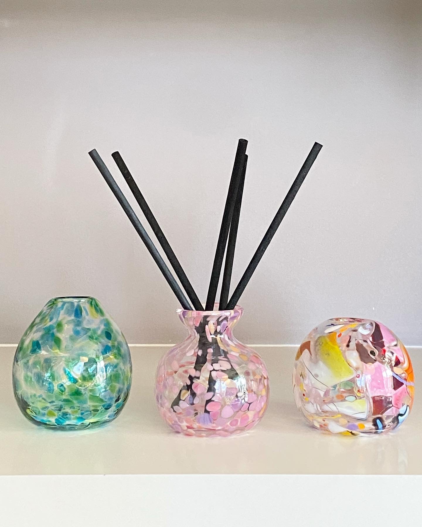 Handblown Glass Diffuser/Vase - Teal/Blue Green with 2cm Opening