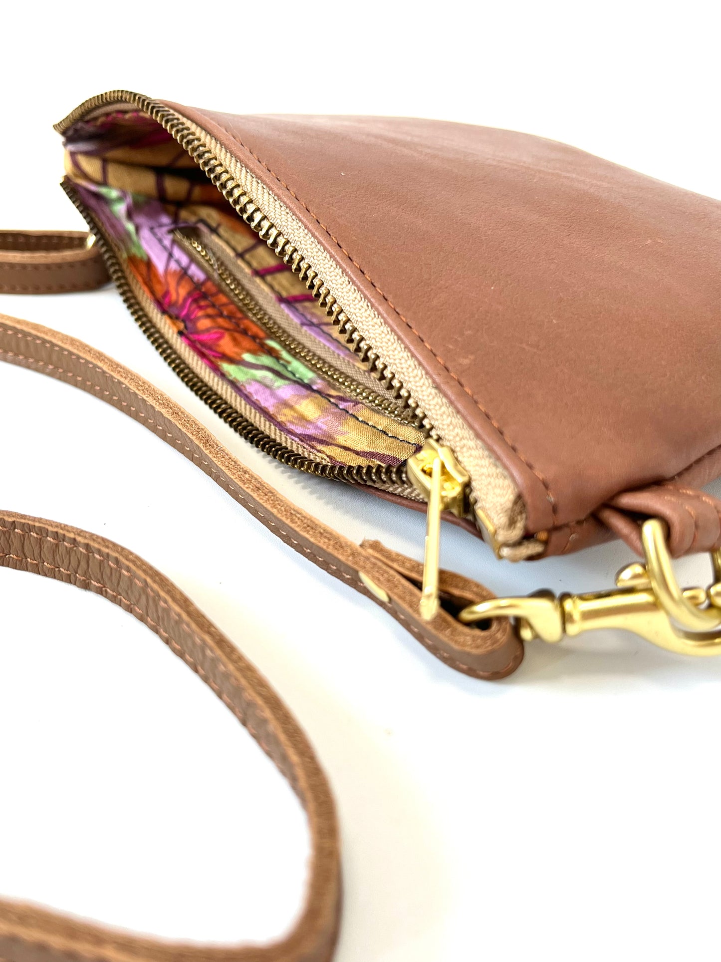 Zip Clutch with Strap - Chestnut