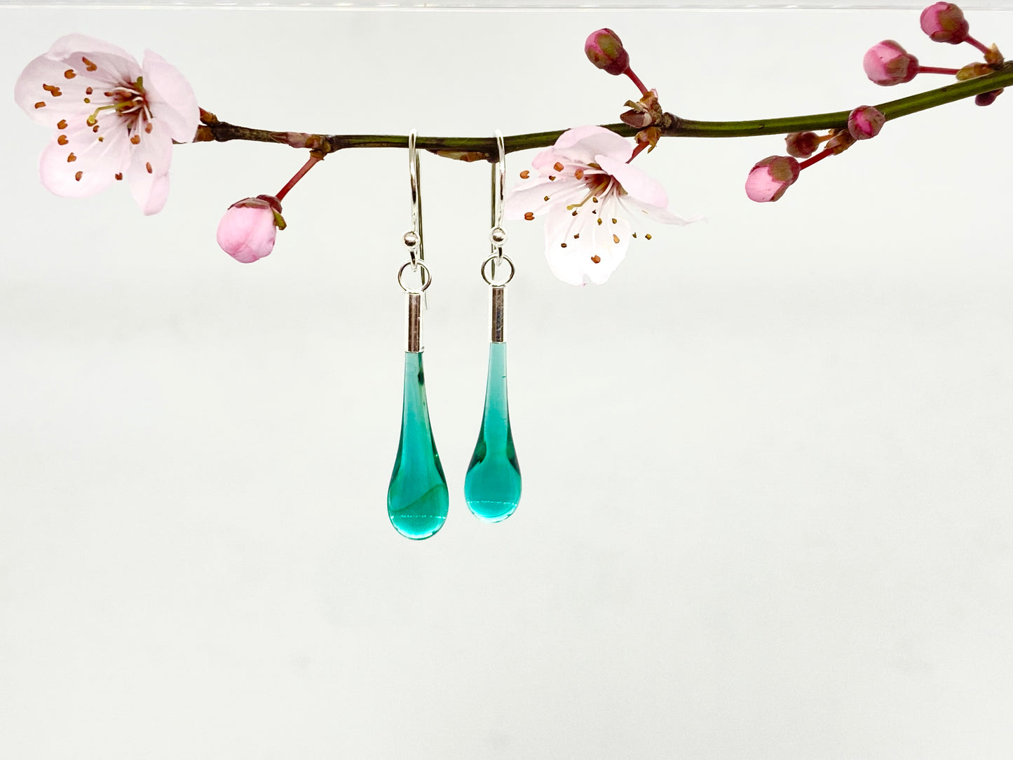 Glass Teardrop Earrings - Teal