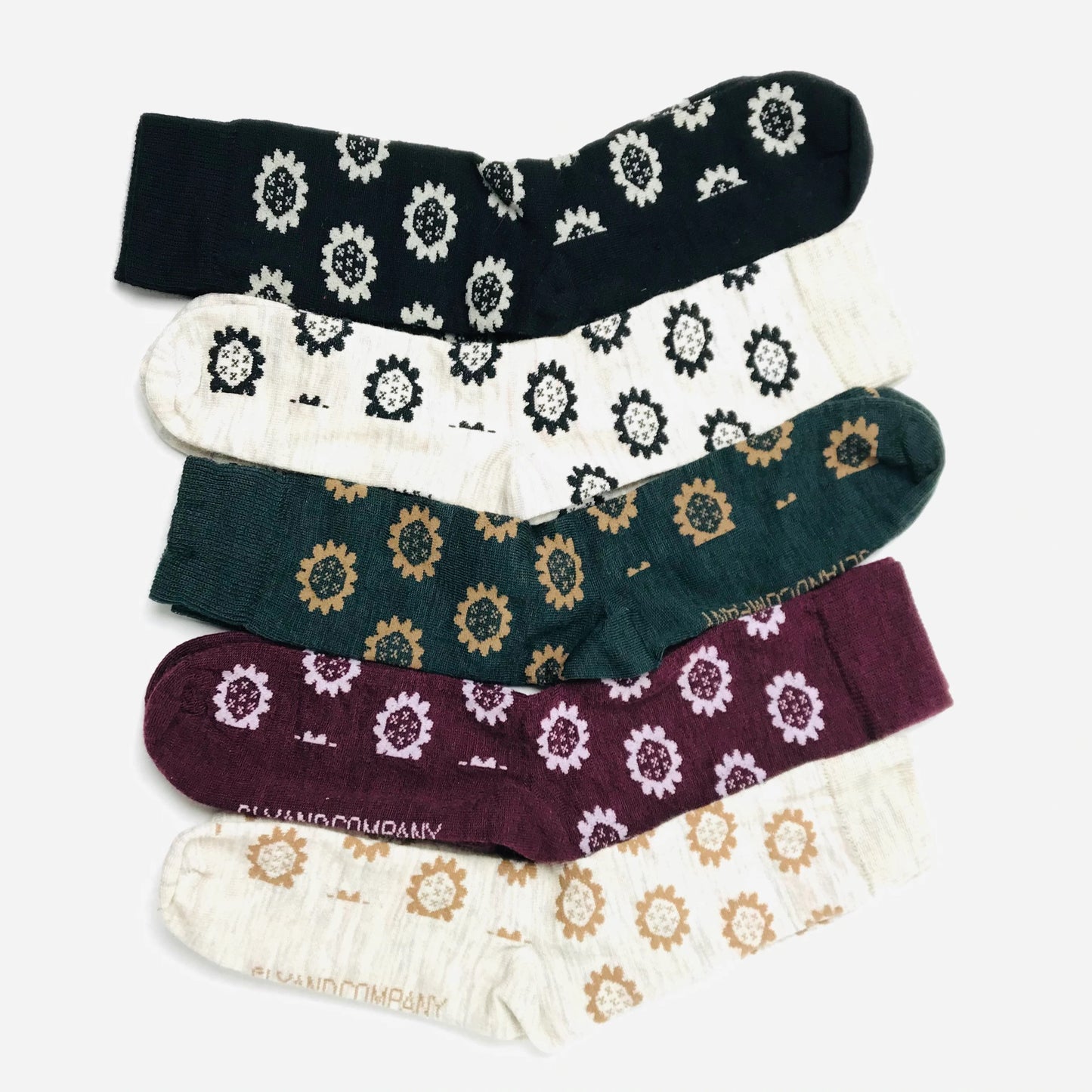 Merino Floral Socks - Marle, Black