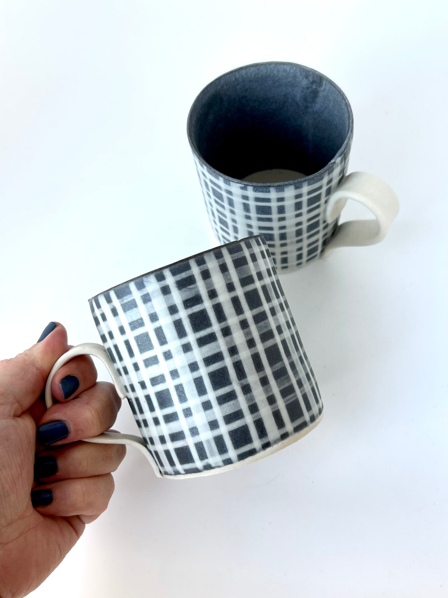 Ceramic Nerikomi Mug - Large - Tartan Black with White