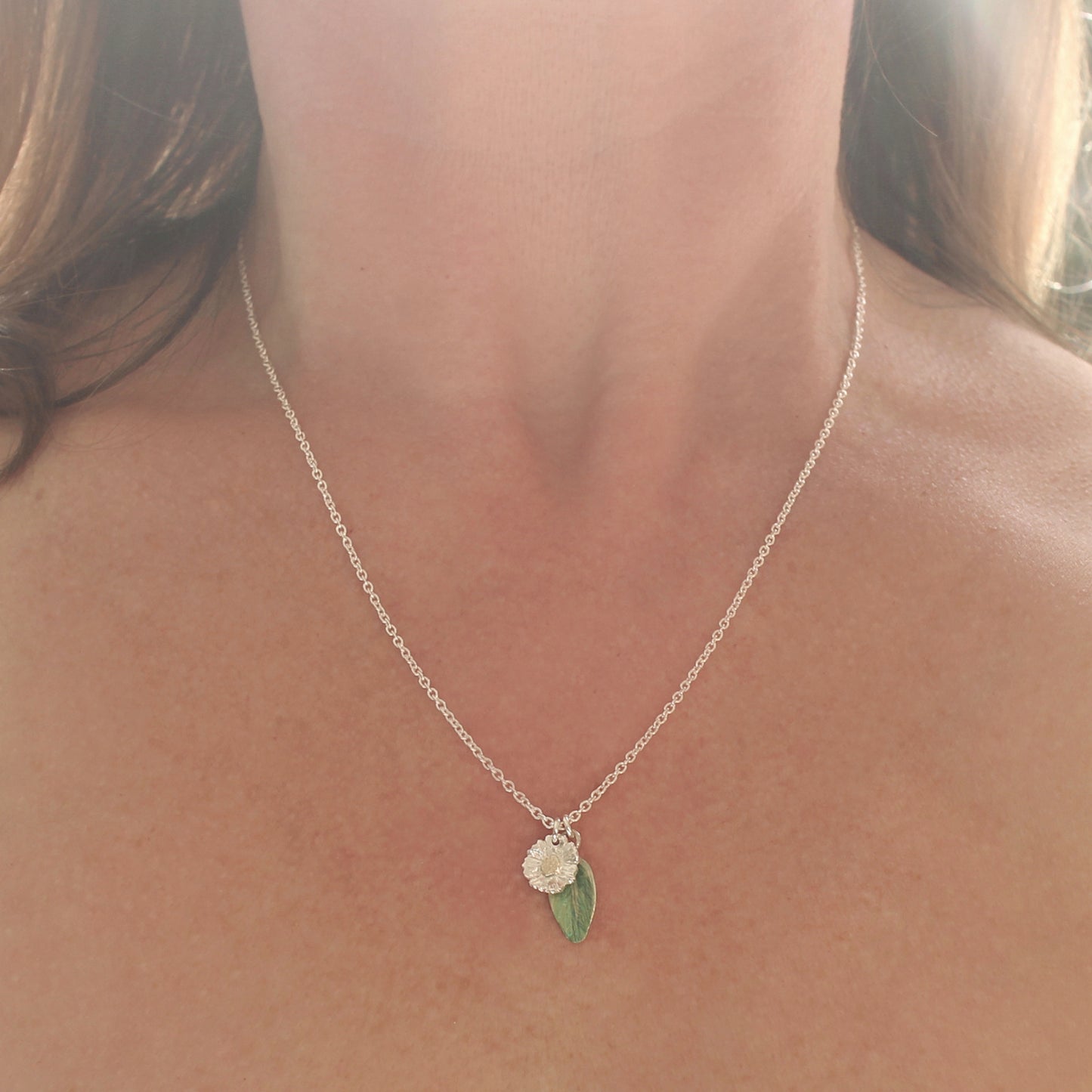 Daisy Flower + Leaf Necklace