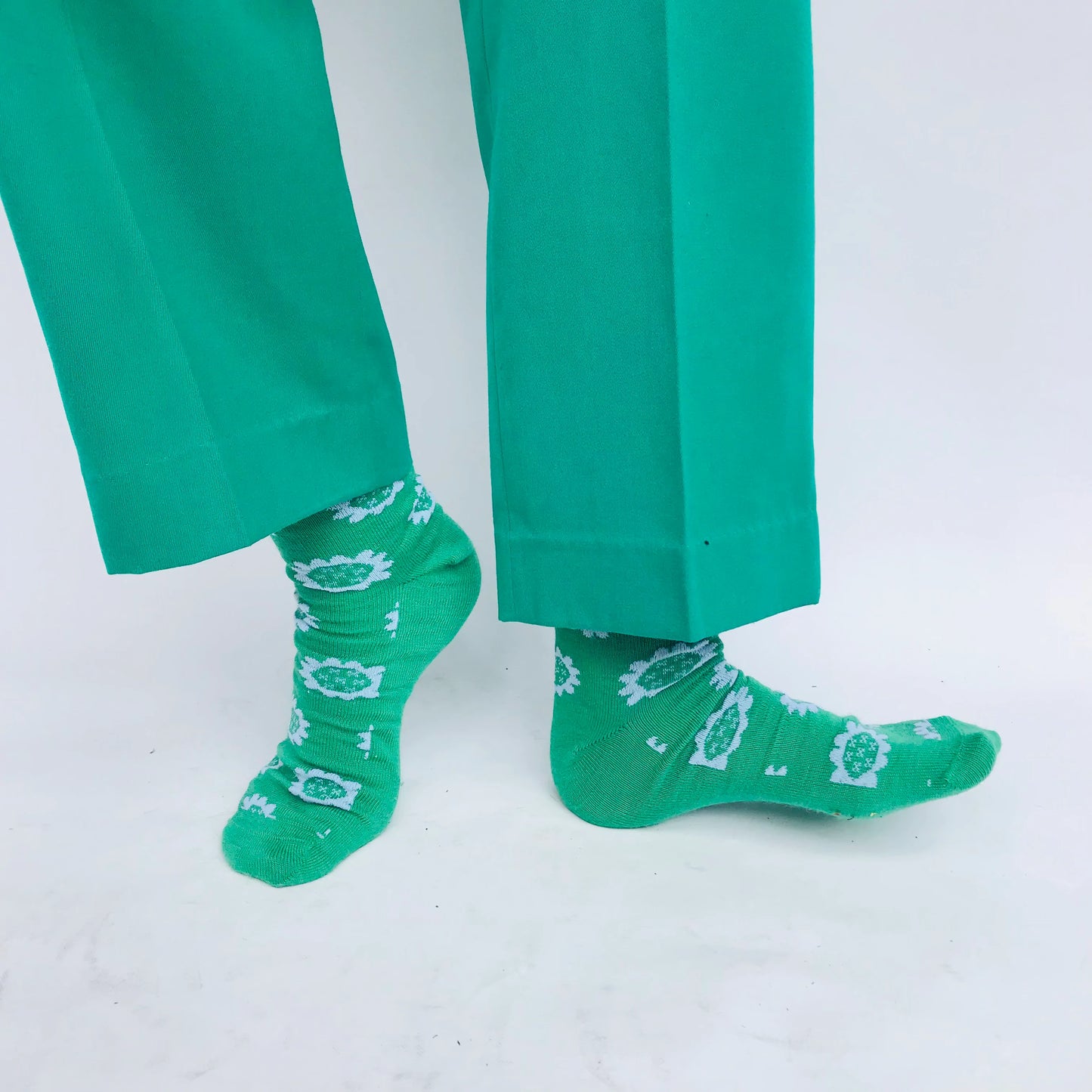 Merino Floral Socks - Grass Green
