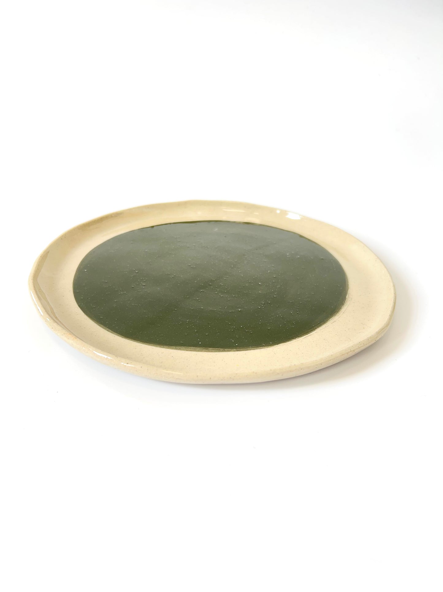 Large Handmade Ceramic Round Plate - Dark Green
