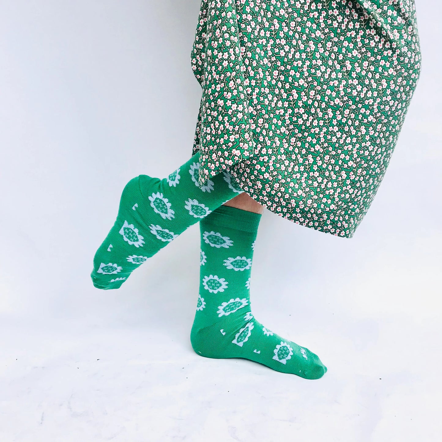 Merino Floral Socks - Grass Green