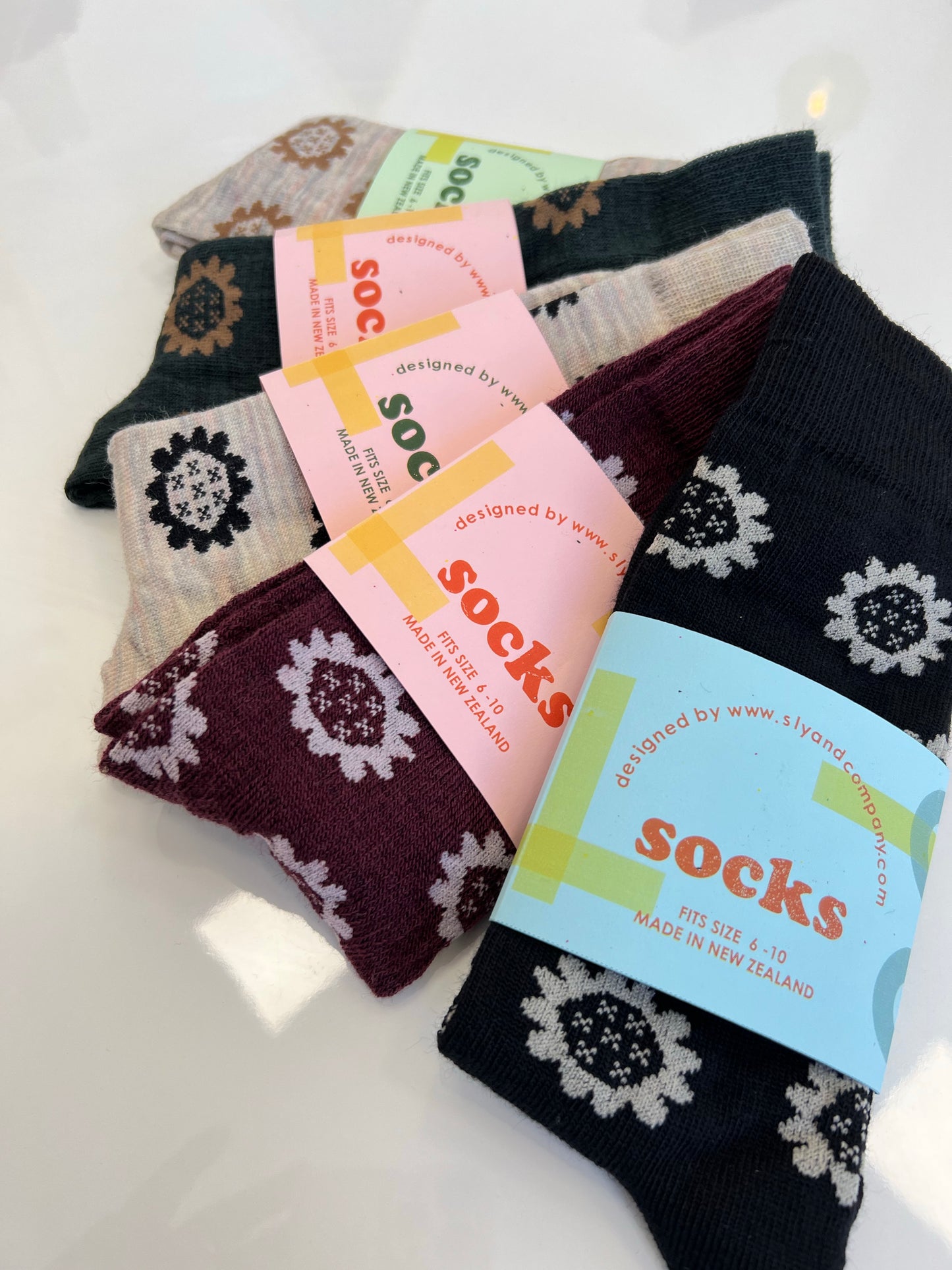 Merino Floral Socks - Maroon, Pastel Pink