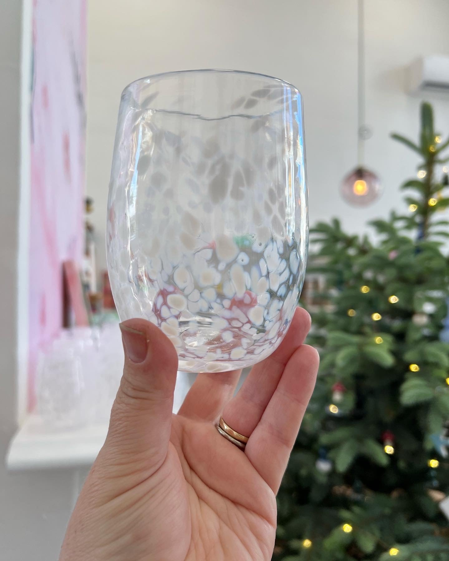 Special edition Handblown Glass Tumbler - Clear + White Flecks