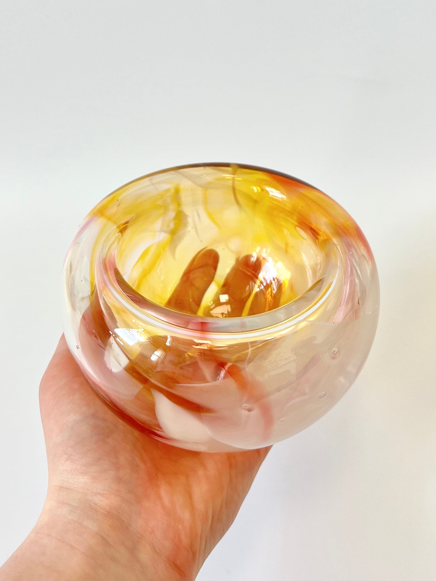 Handblown Glass "Fulvio" Bowl - Pink, Yellow, White Spot Marble #1