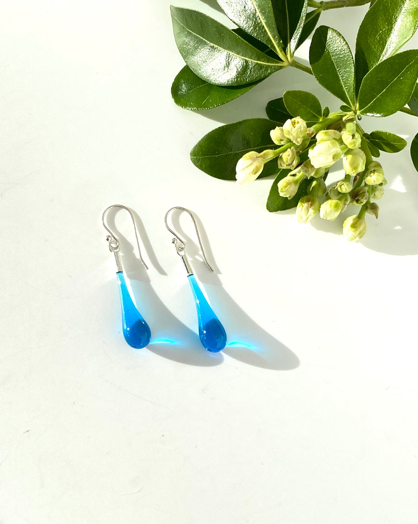 Glass Teardrop Earrings - Aqua Blue