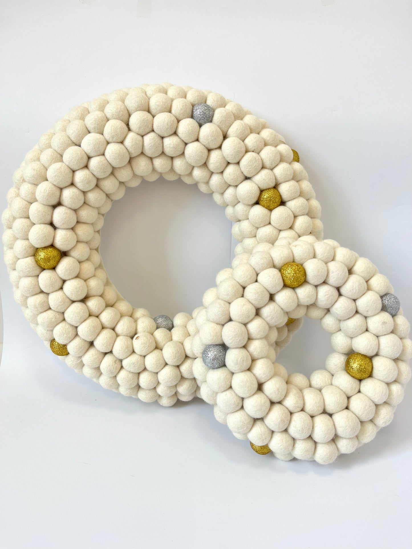 Large Pom-Pom Wreath - White, Silver, Gold