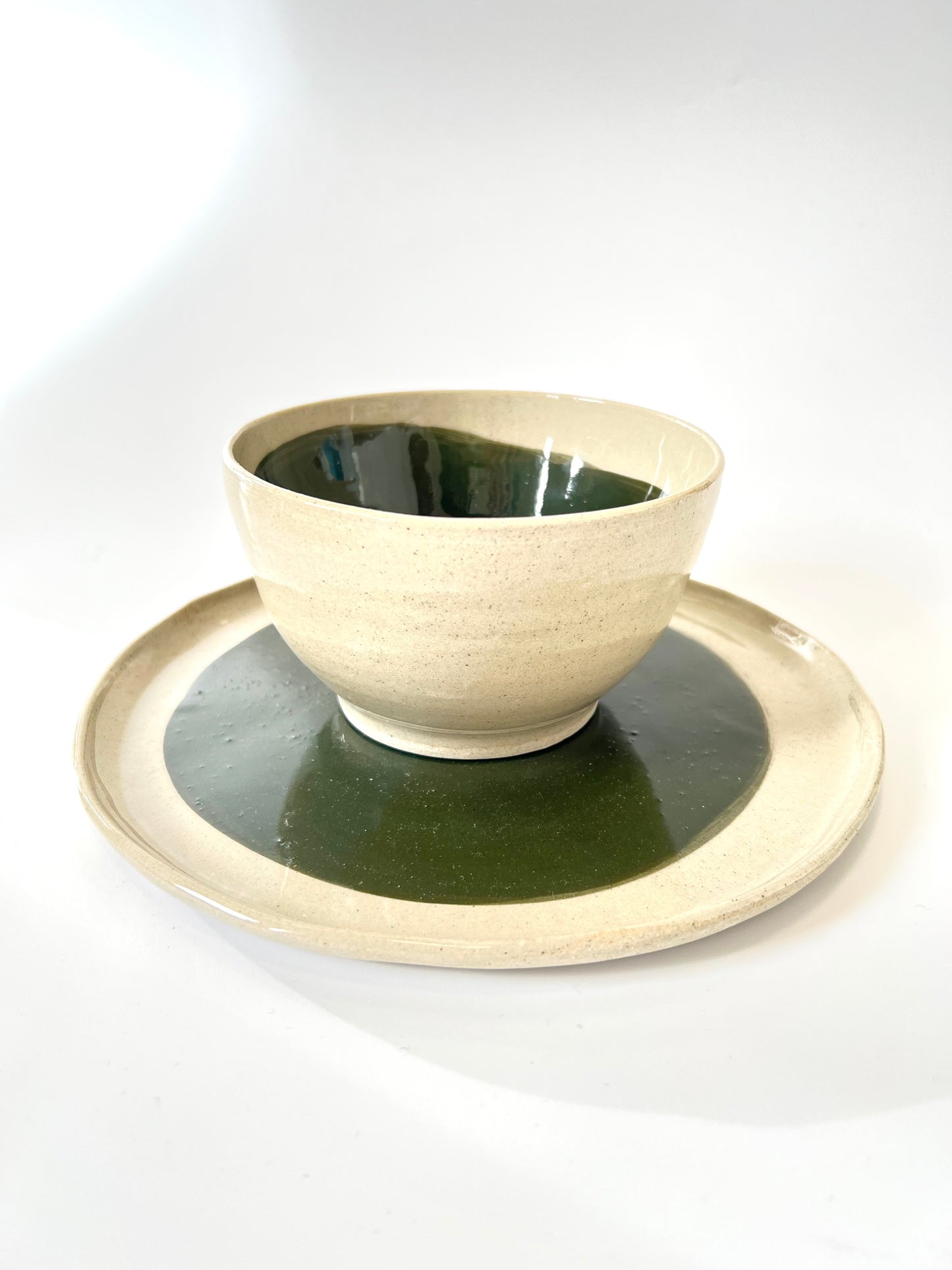 Large Handmade Ceramic Round Plate - Dark Green