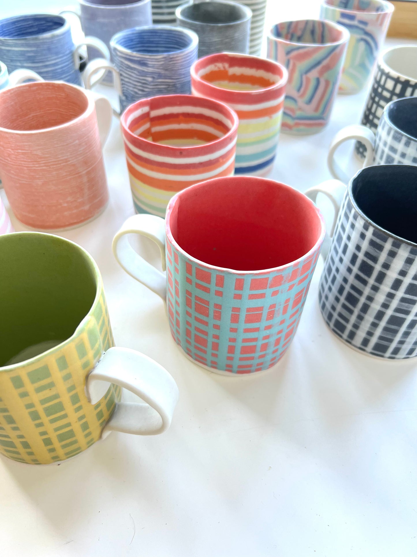 Ceramic Nerikomi Mug - Large - Tartan Red with Blue