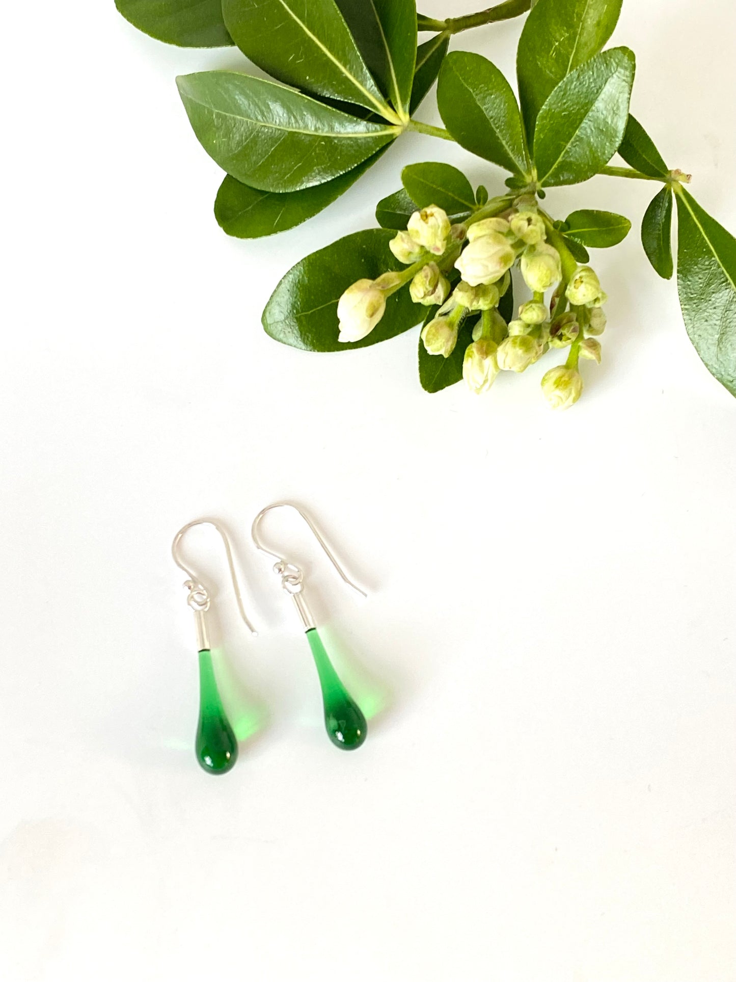 Glass Teardrop Earrings - Emerald Green