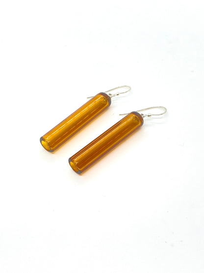 Glass Cylinder & Sterling Silver Earrings - Amber