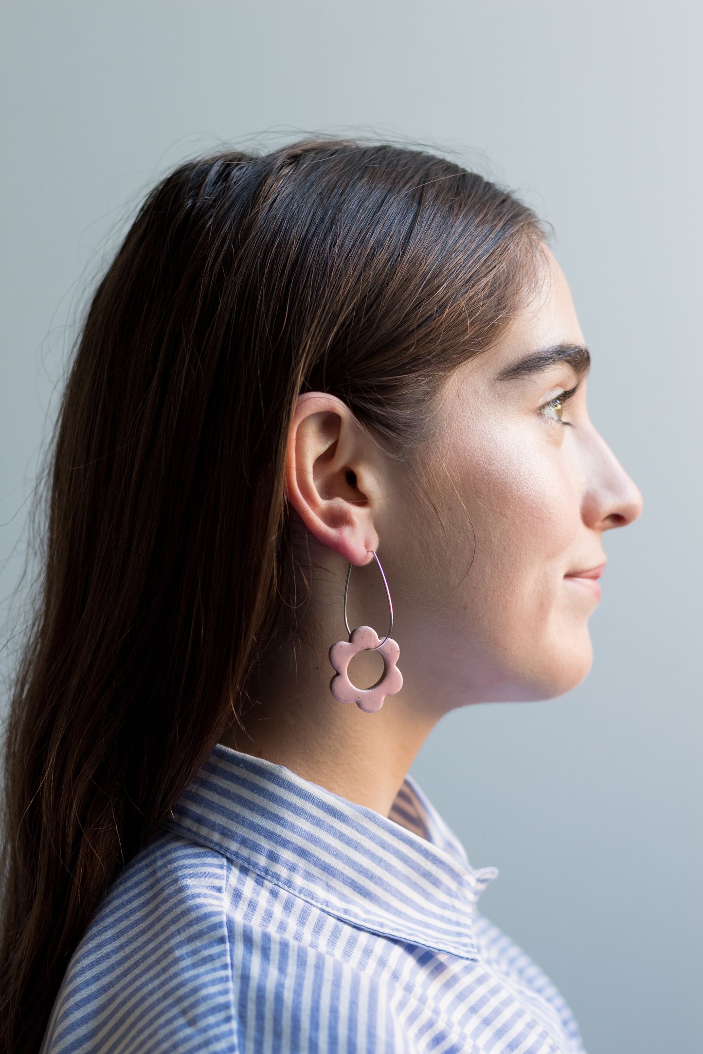 Flower Drops - Light Pink - Ceramic & Sterling Silver Earrings