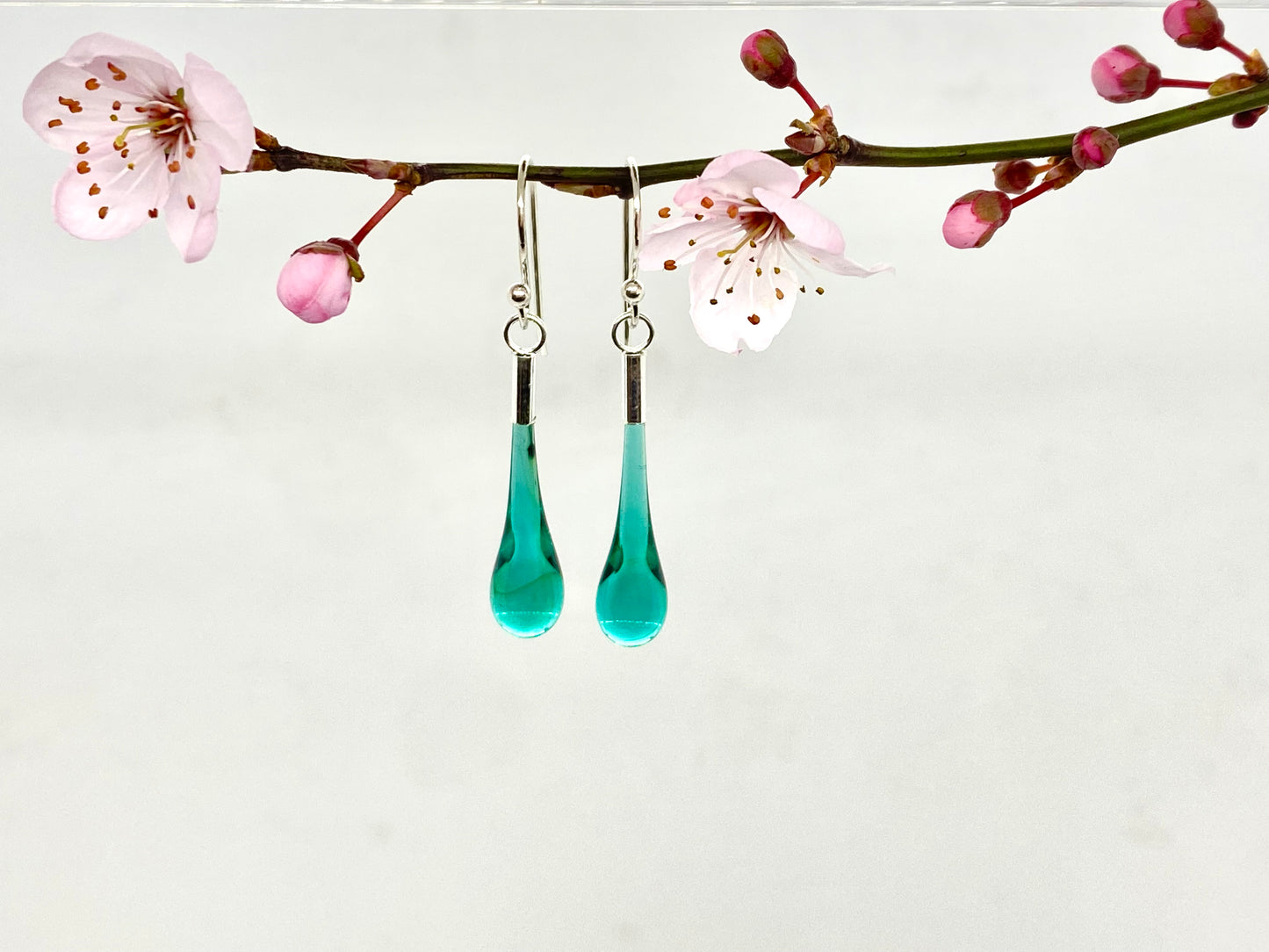 Glass Teardrop Earrings - Teal
