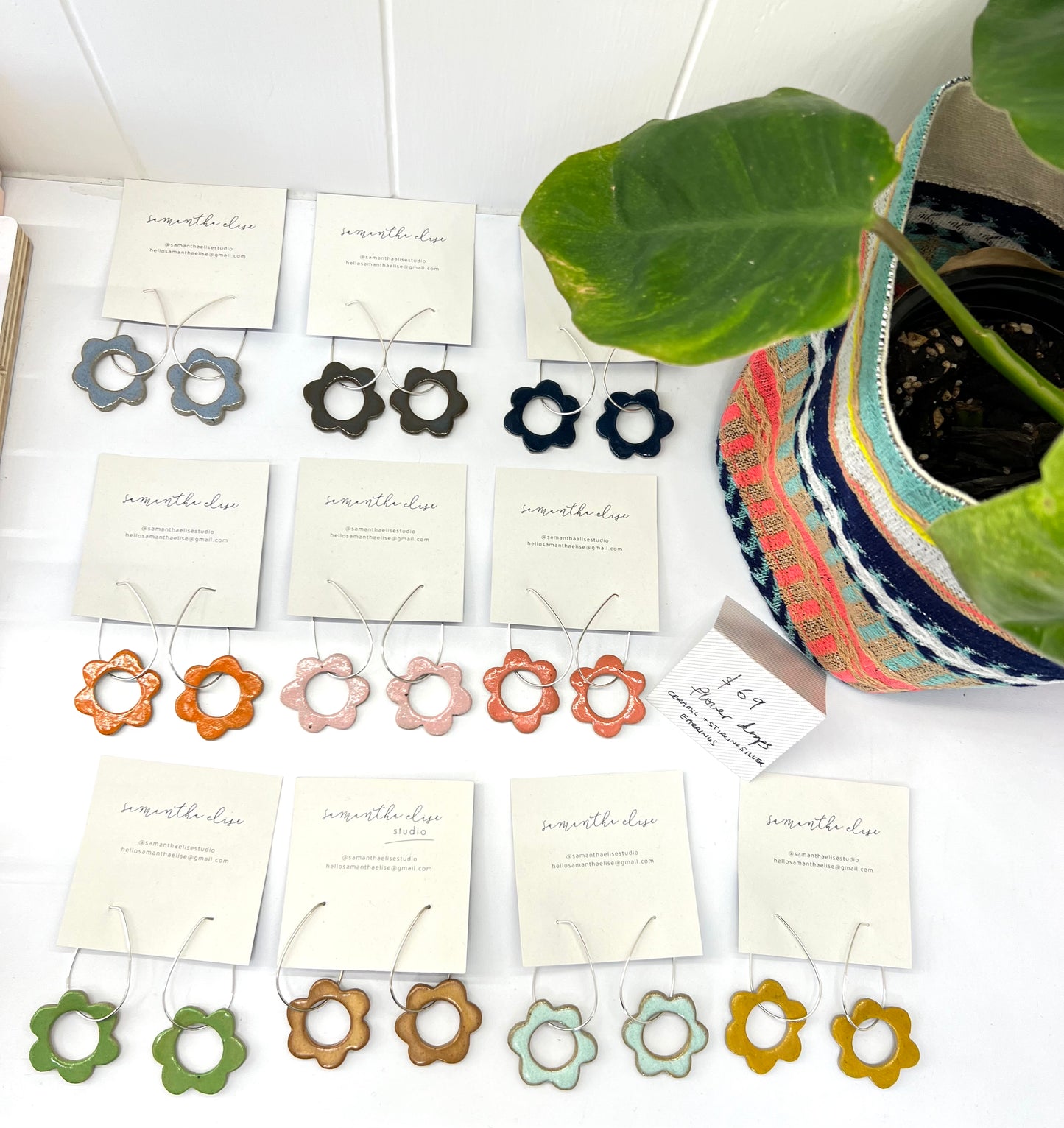 Flower Drops - Mustard - Ceramic & Sterling Silver Earrings