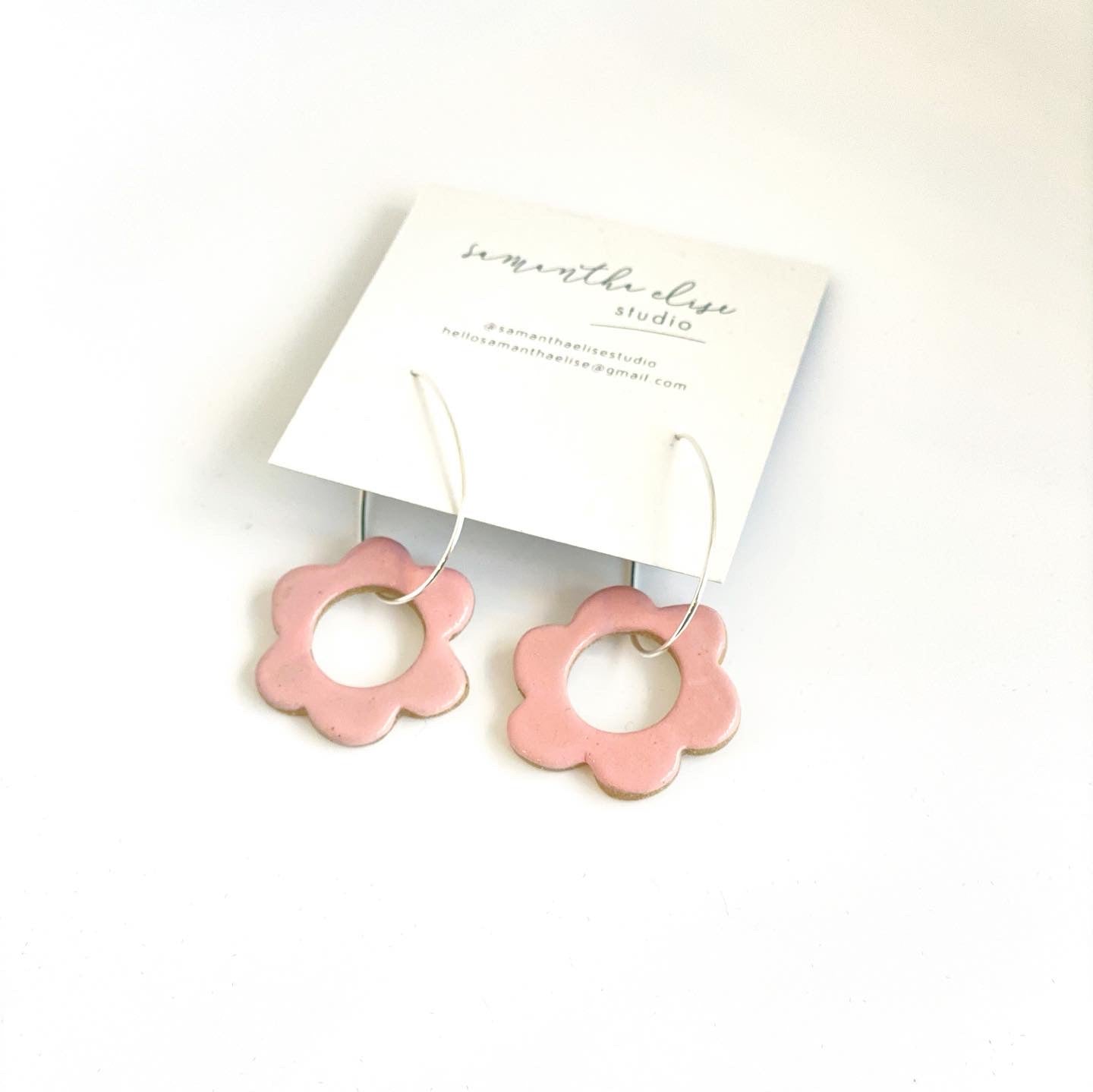 Flower Drops - Light Pink - Ceramic & Sterling Silver Earrings