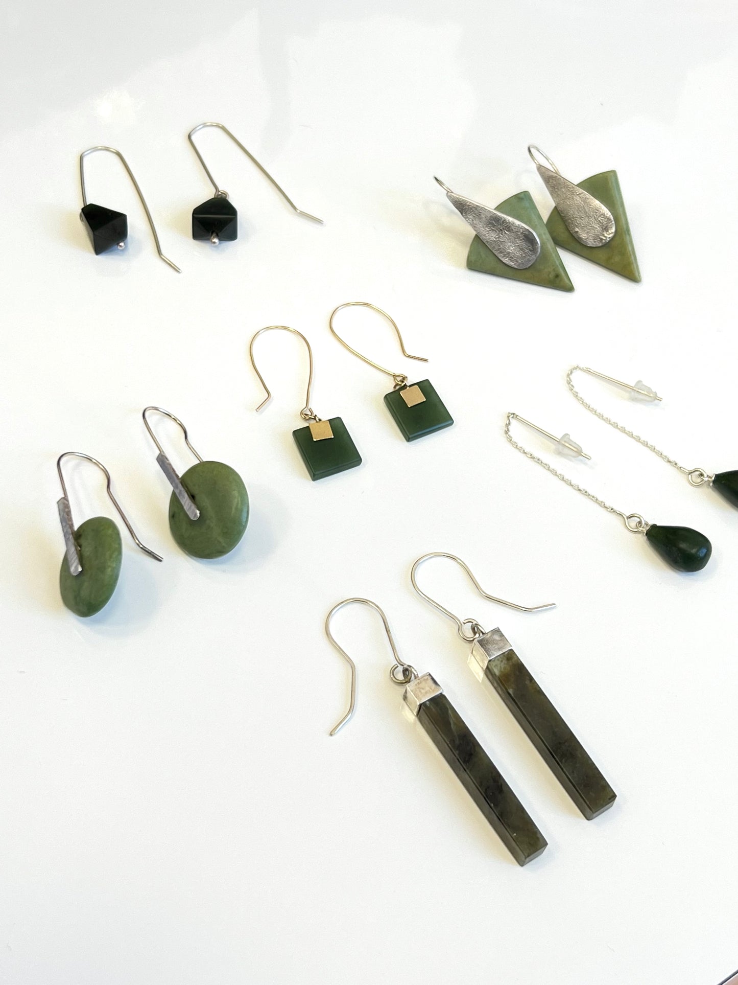 Jade & Sterling Silver Facet Cut Drop Earrings