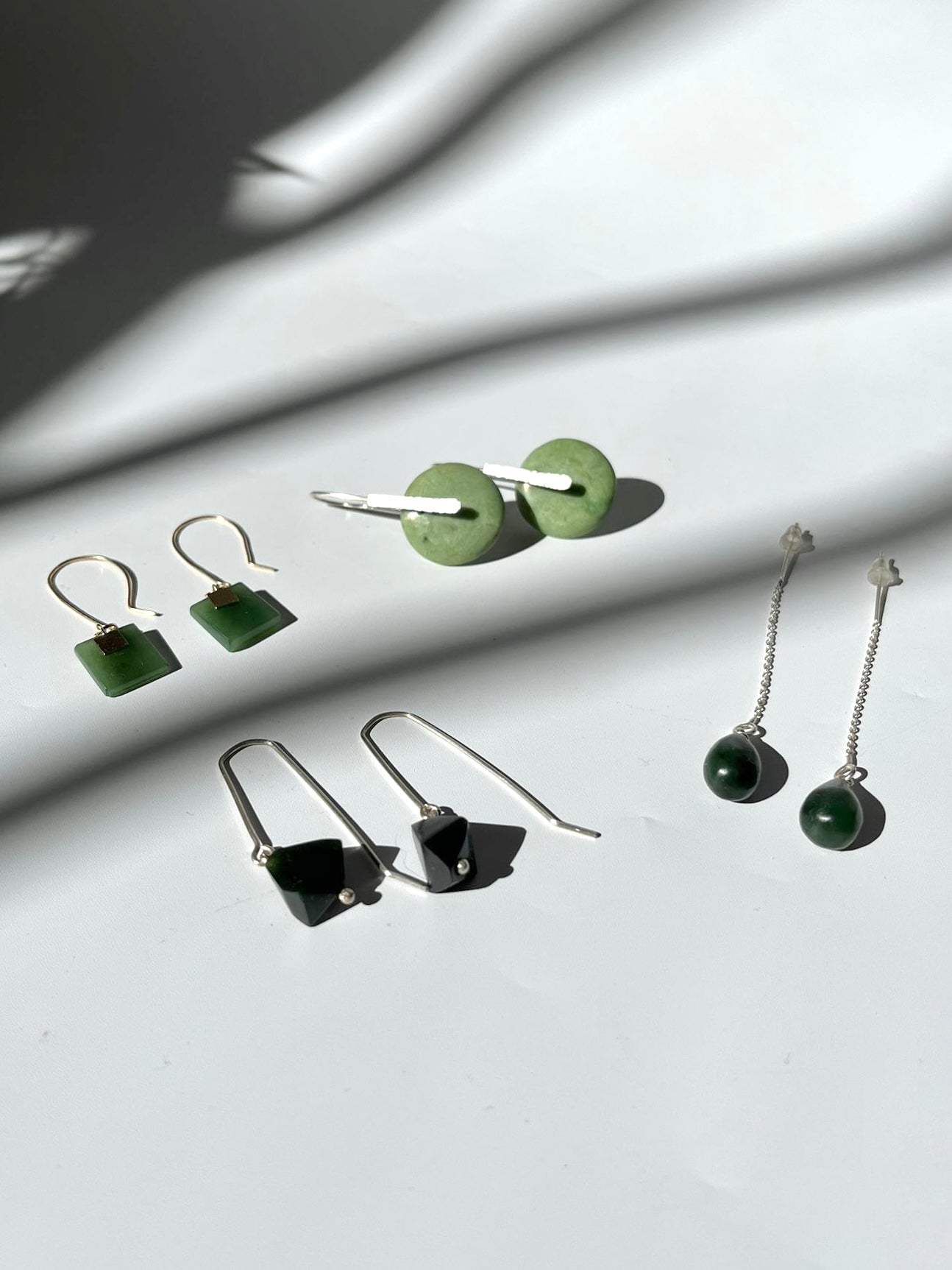 Jade & Sterling Silver Facet Cut Drop Earrings