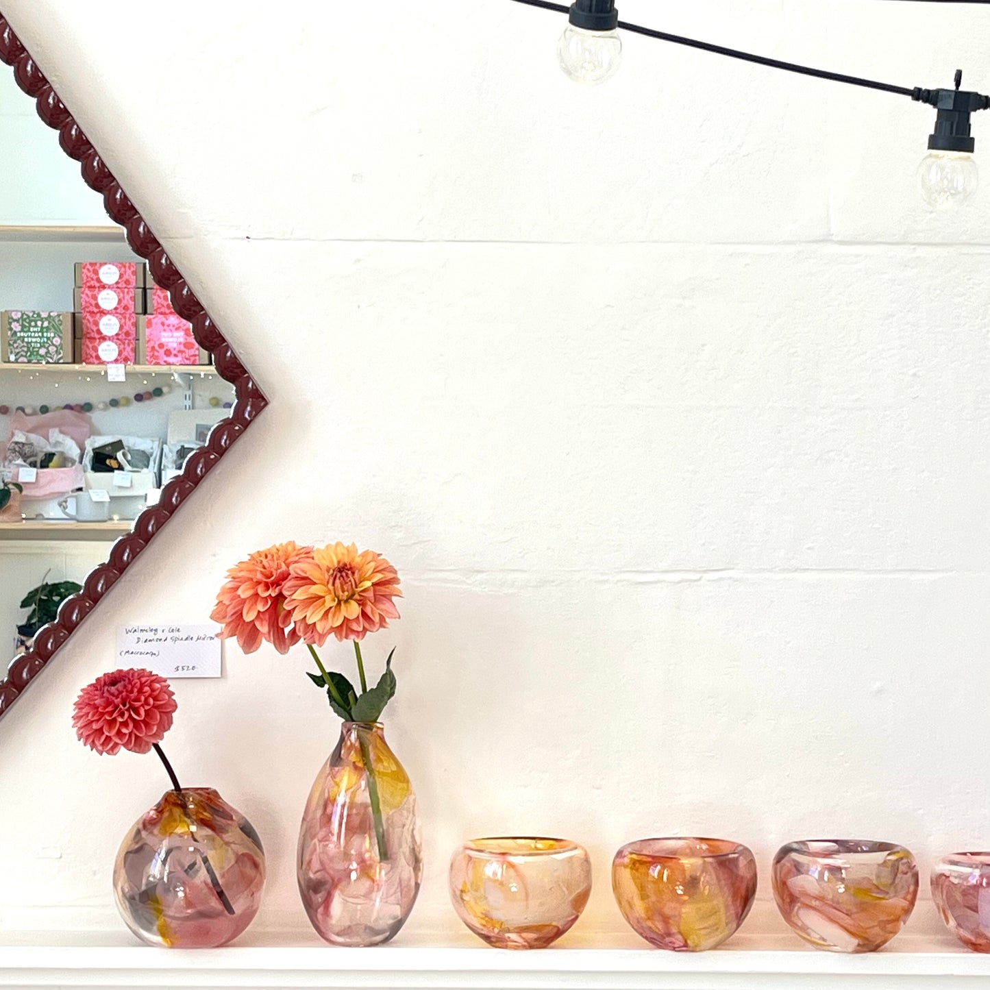Handblown Glass "Fulvio" Bowl - Pink, Yellow, White Spot Marble #1