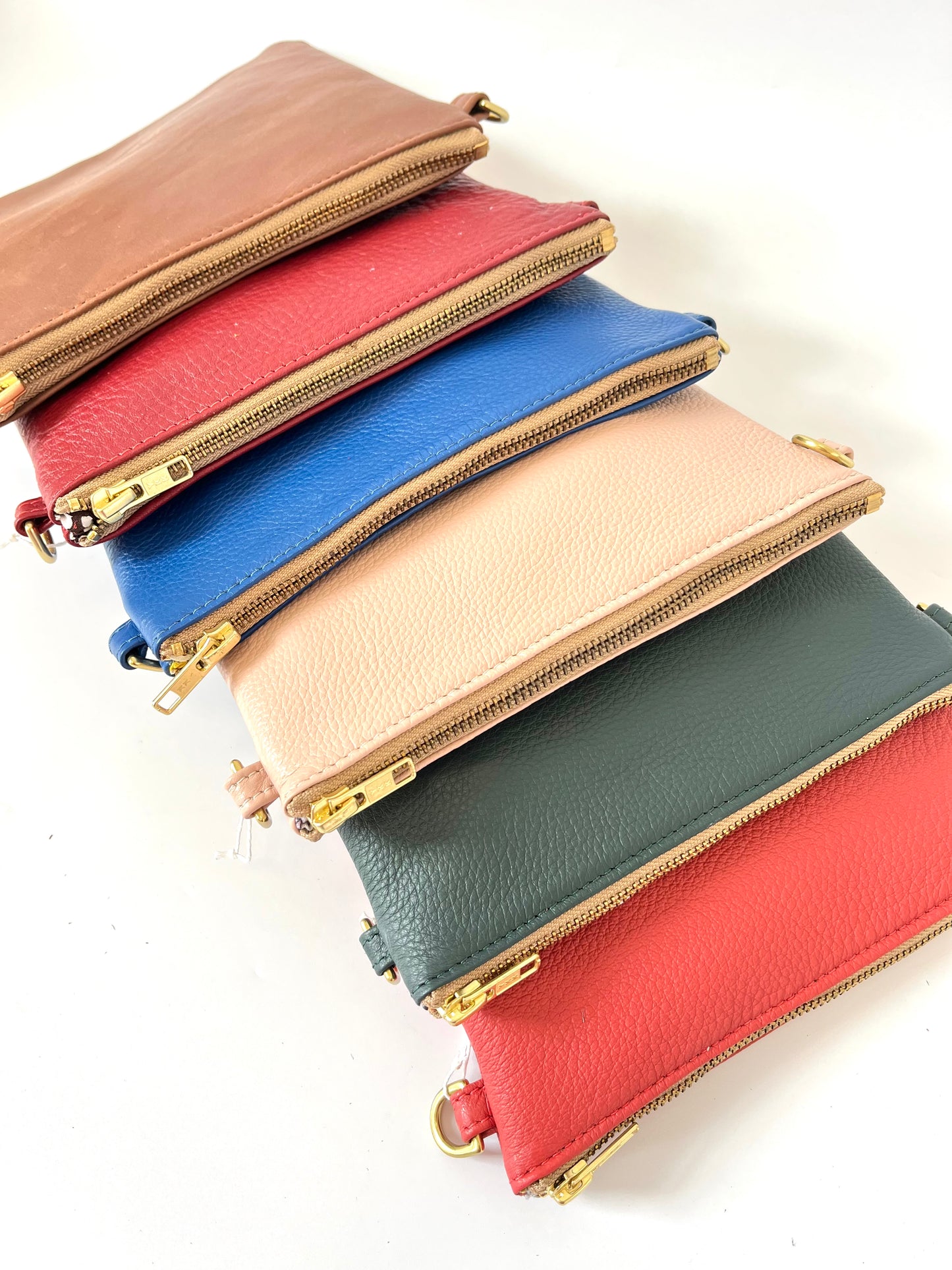 Zip Clutch with Strap - Chestnut