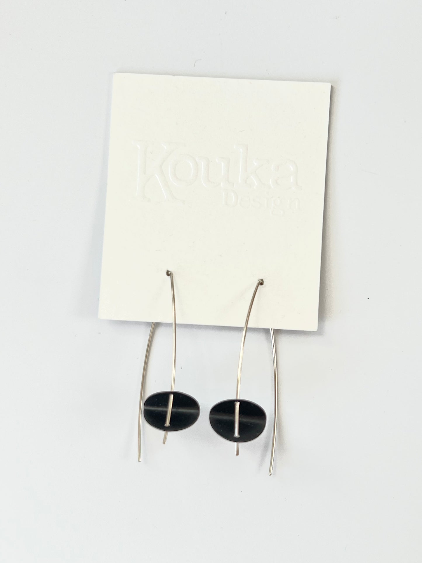 Black Curved Disc on Silver earrings (#212)