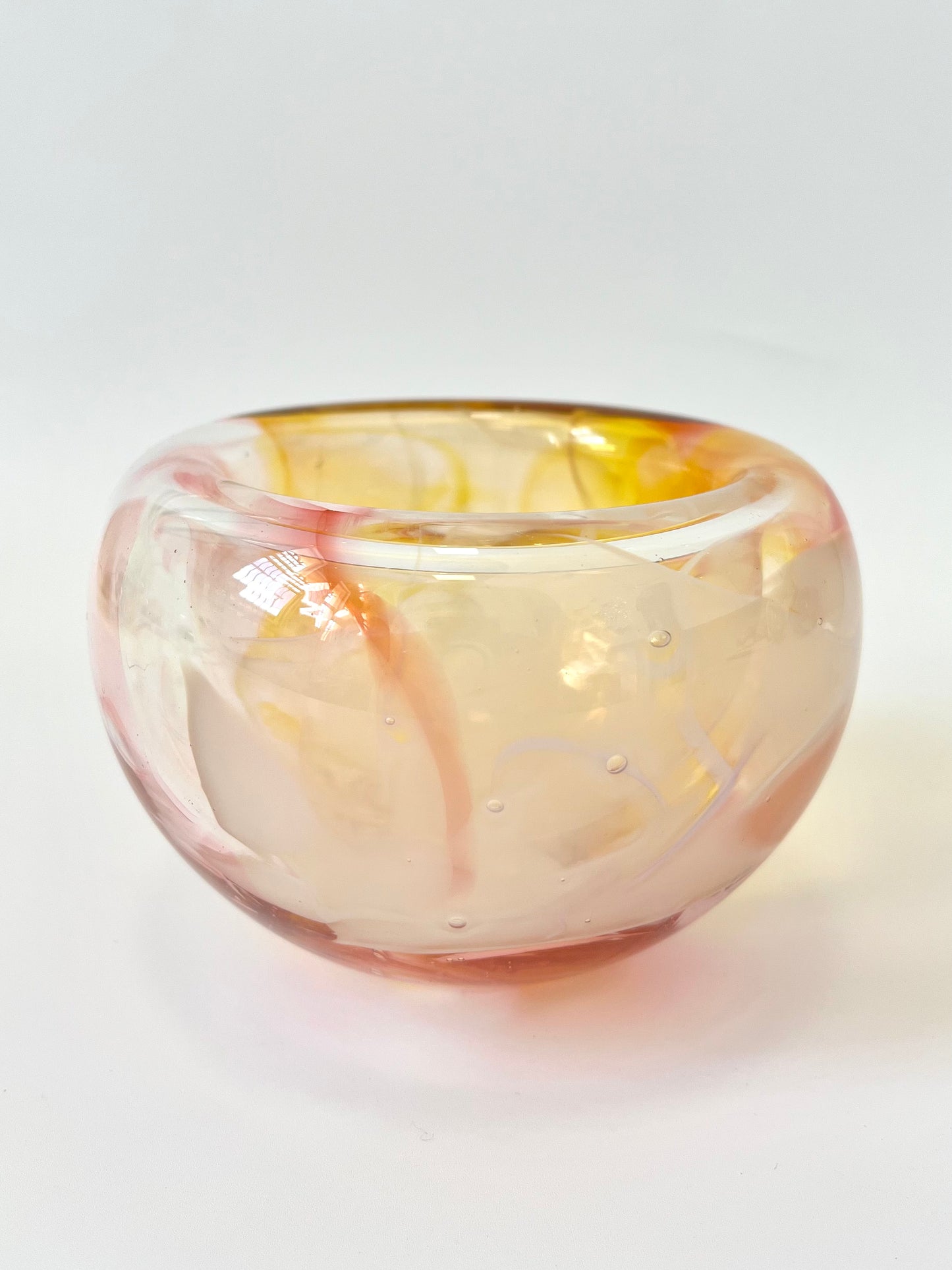Handblown Glass "Fulvio" Bowl - Pink, Yellow, White Spot Marble #1