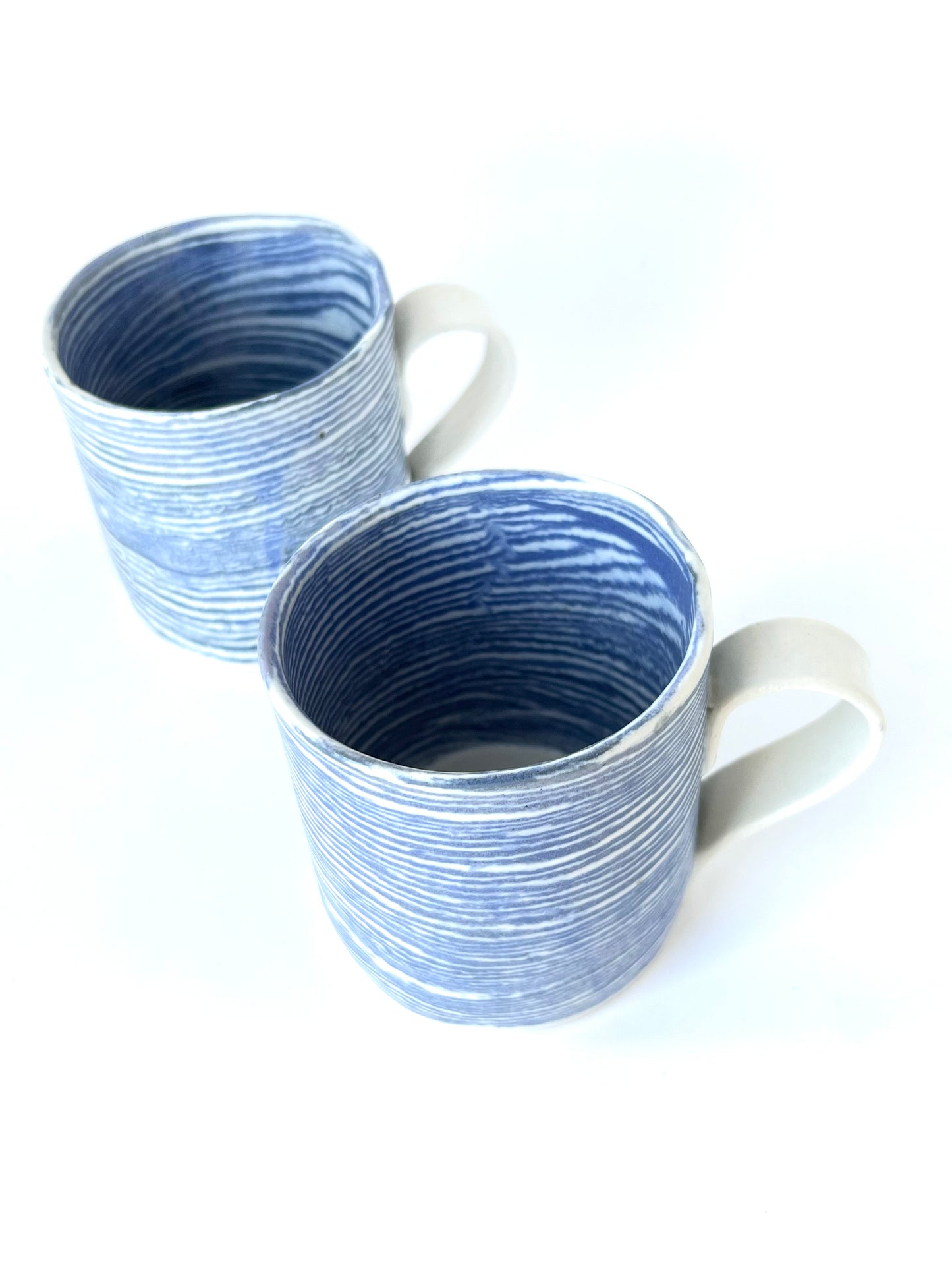 Ceramic Nerikomi Mug - Large - Dark Blue (skinny stripes)