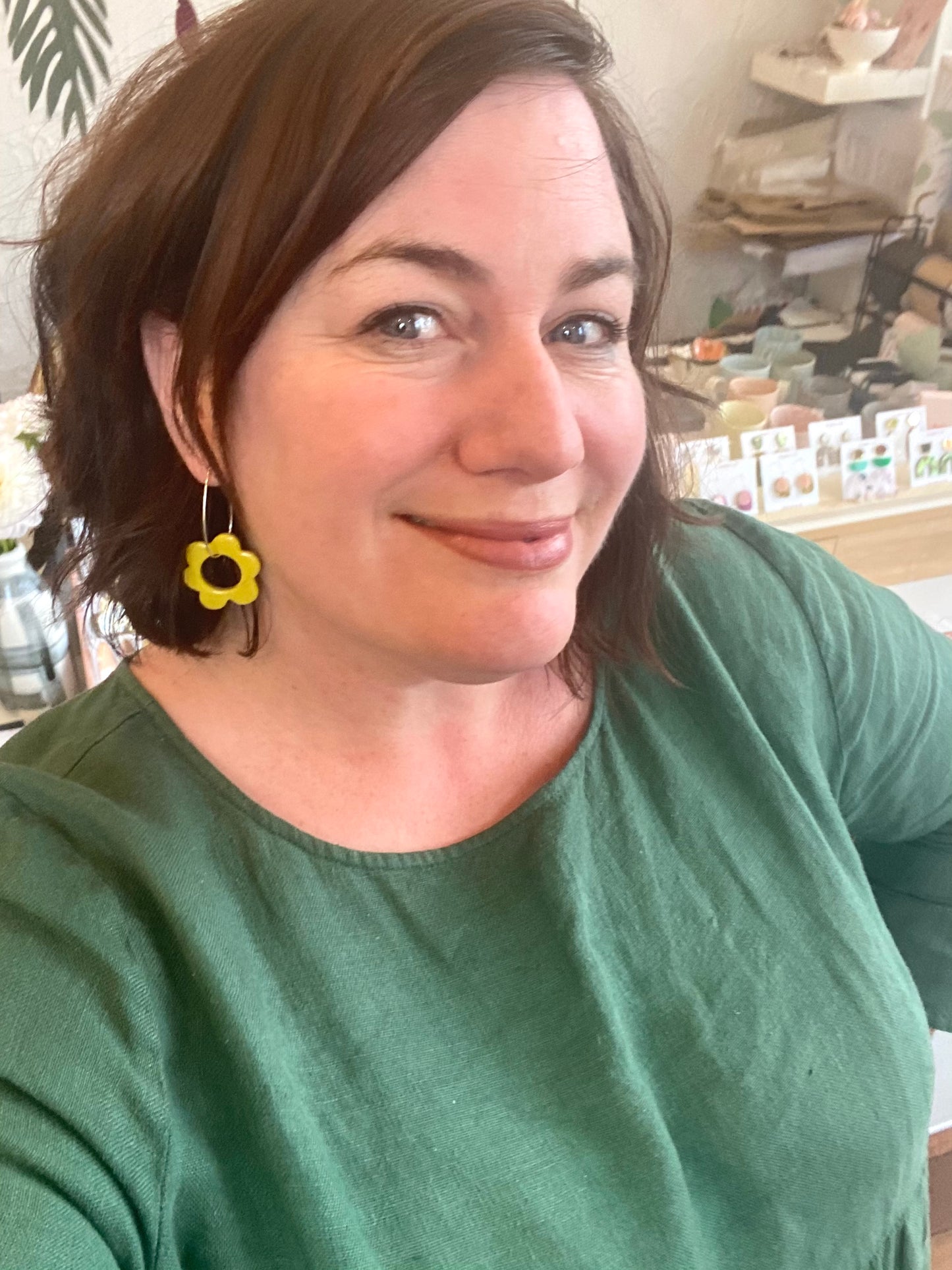 Flower Drops - Mustard - Ceramic & Sterling Silver Earrings