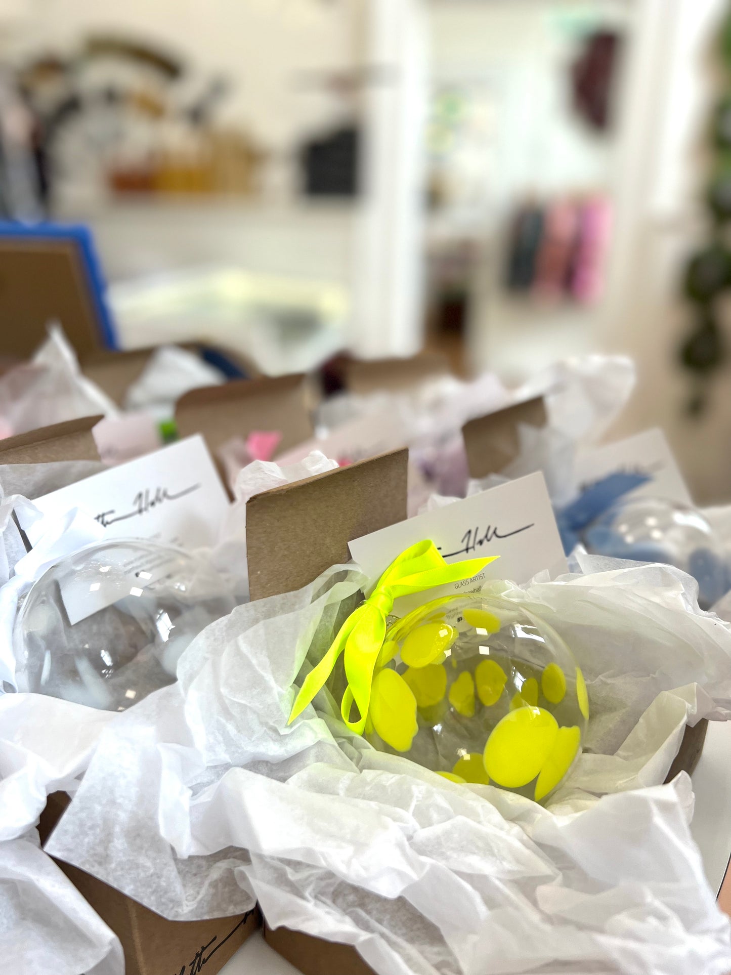 Handblown Glass Bauble - Bright Yellow