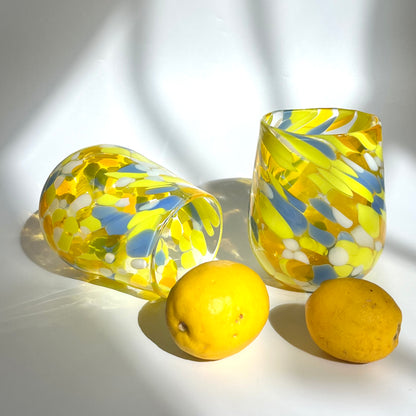 Handblown Glass Tumbler - ‘Summer’ limited edition (blue & yellow)