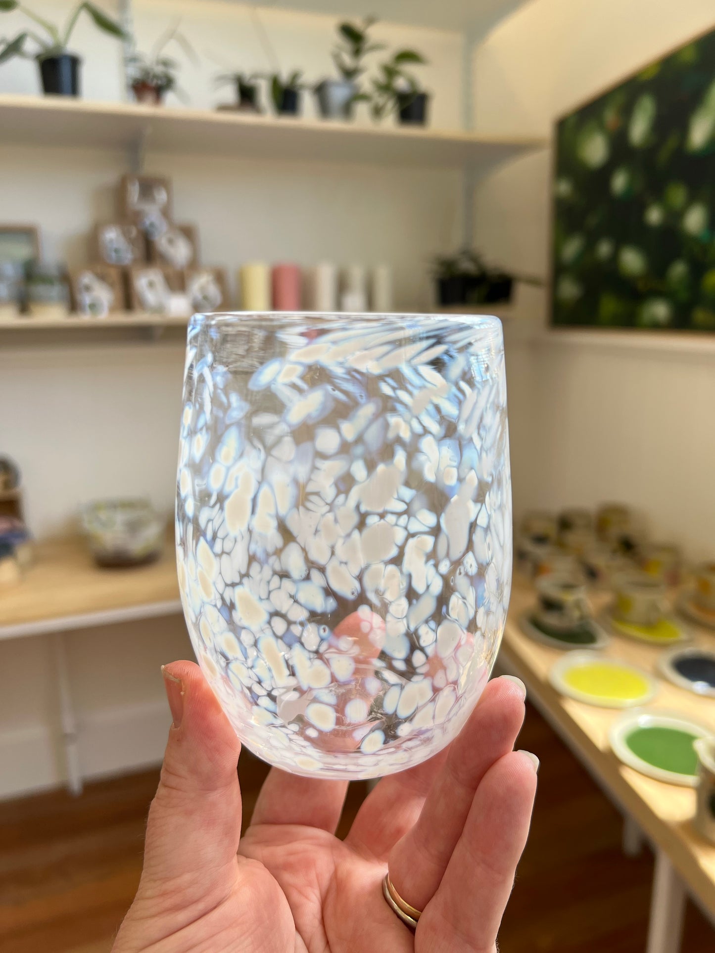 Special edition Handblown Glass Tumbler - Clear + White Flecks