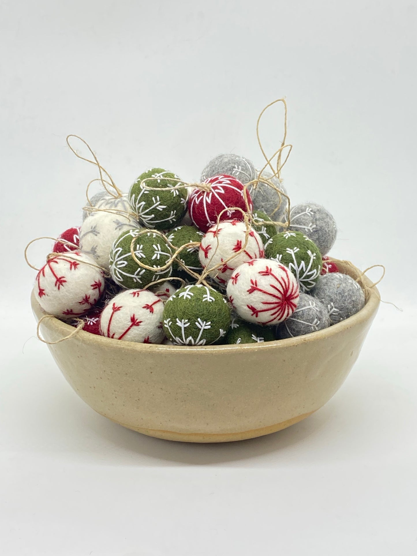 Embroidered Felt Pom-Pom Decoration - White, Grey