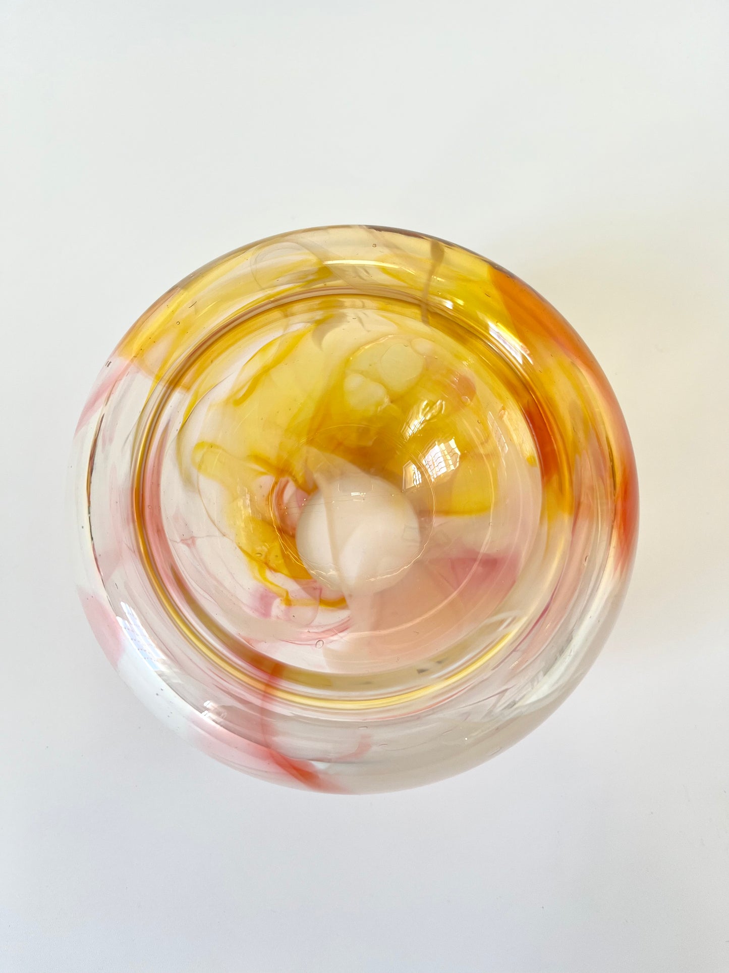 Handblown Glass "Fulvio" Bowl - Pink, Yellow, White Spot Marble #1