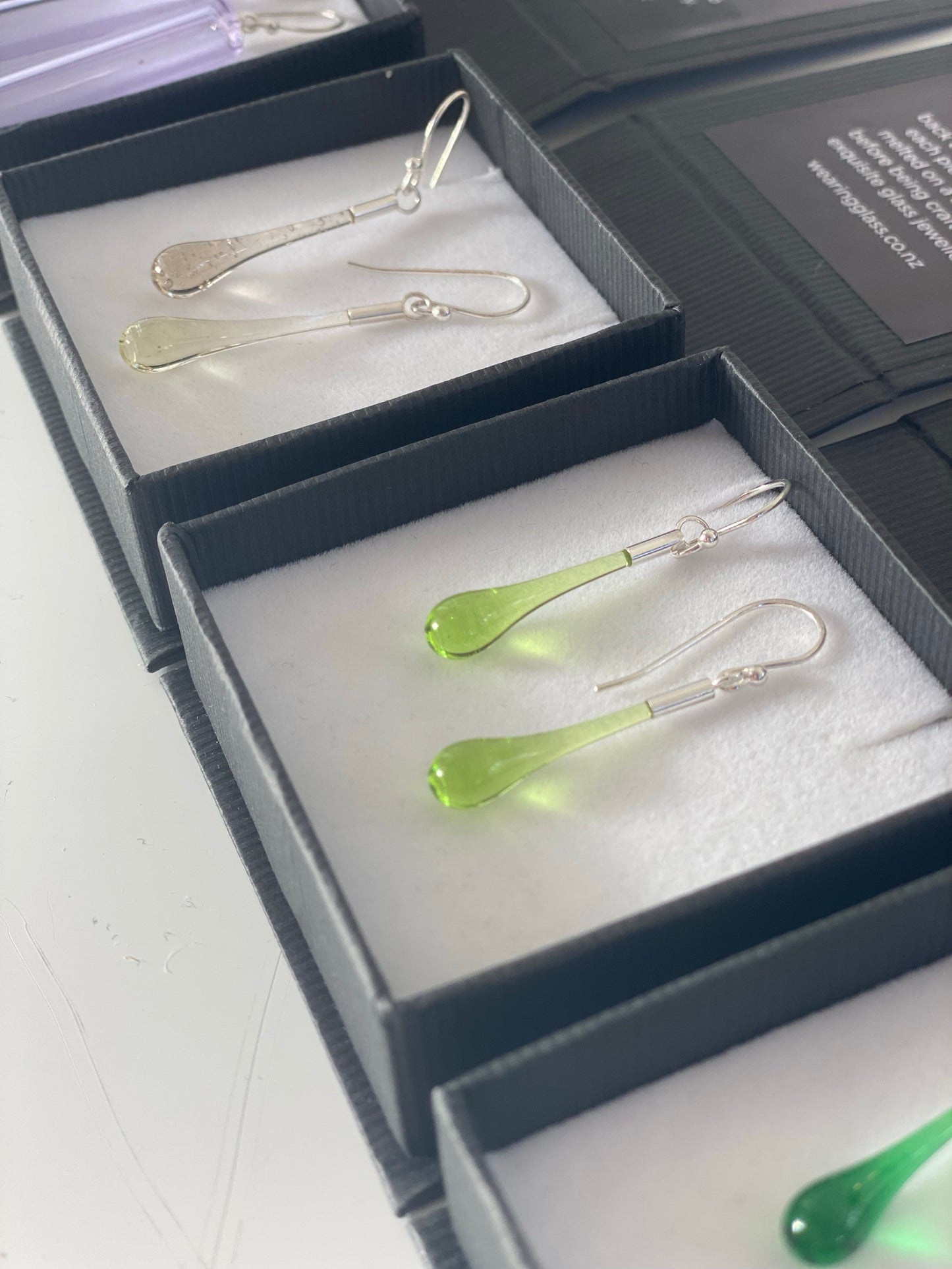 Glass Teardrop Earrings - Peridot Green