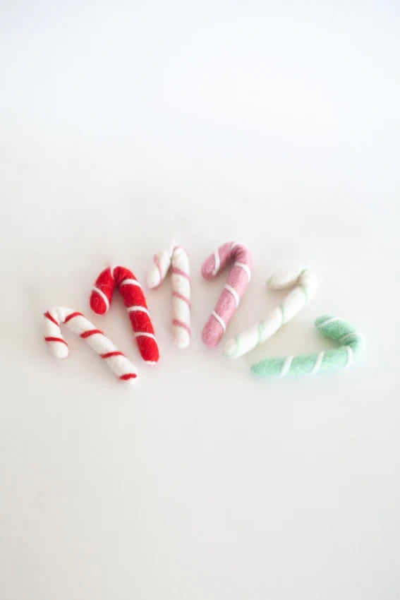 Felted Christmas Candy Cane Ornament - Red/White