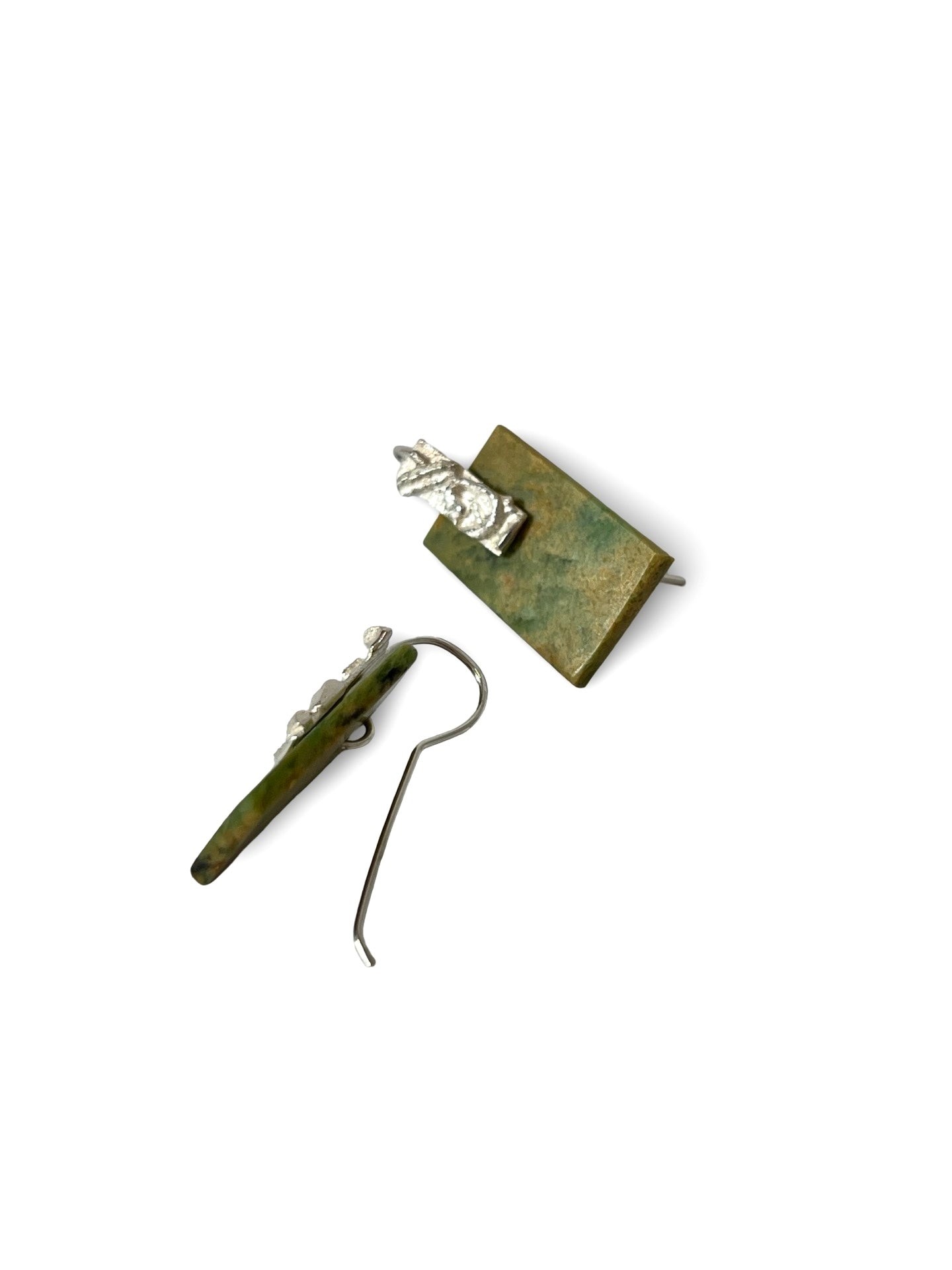 Square Pounamu earrings with reticulated silver (EA-SQ3)