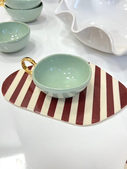 Sage Green 'With Pleasure' Gold-Handled Ceramic Tea Cup