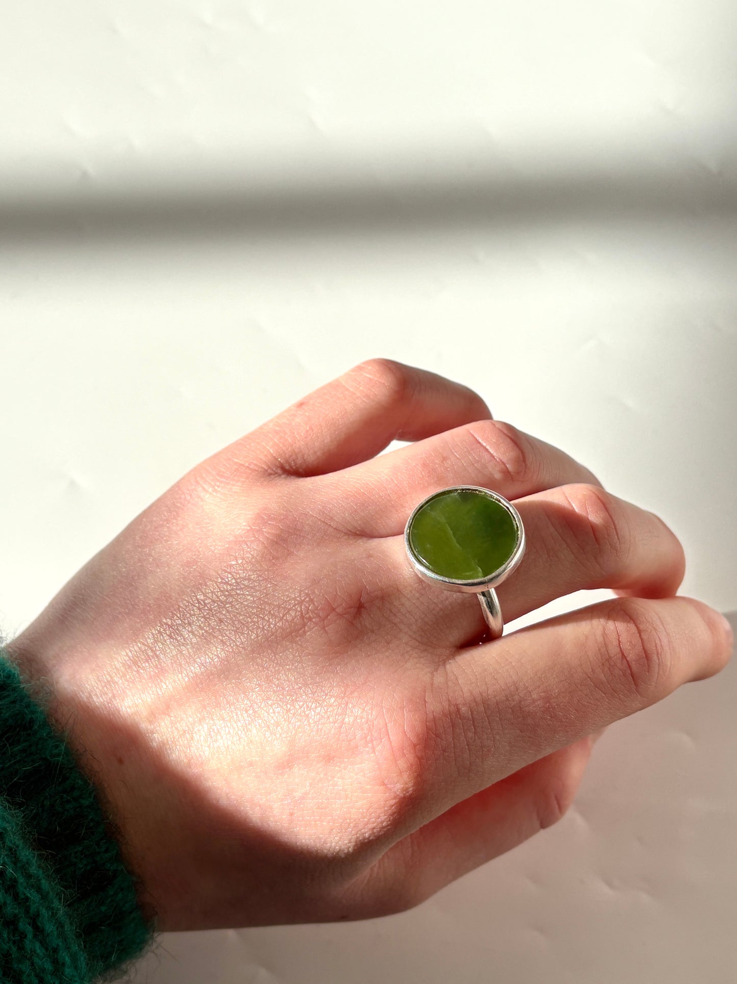 Large Flat Round Ring (RI-RO1) - Jade & Sterling Silver