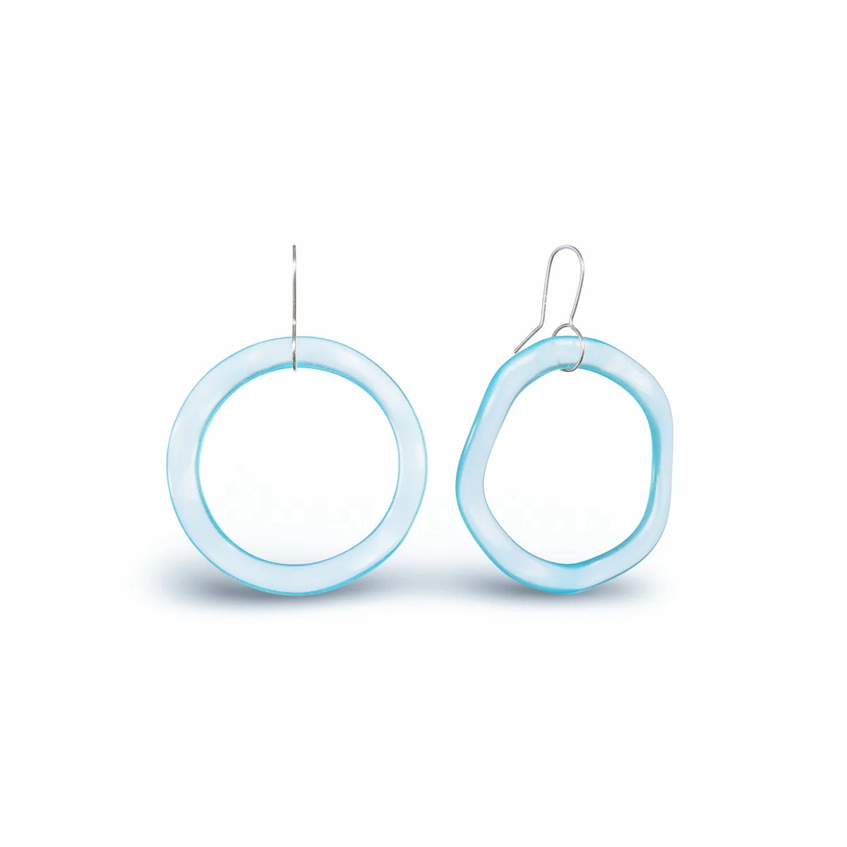 Organic Glass Hoop Earrings - Light Blue - Small