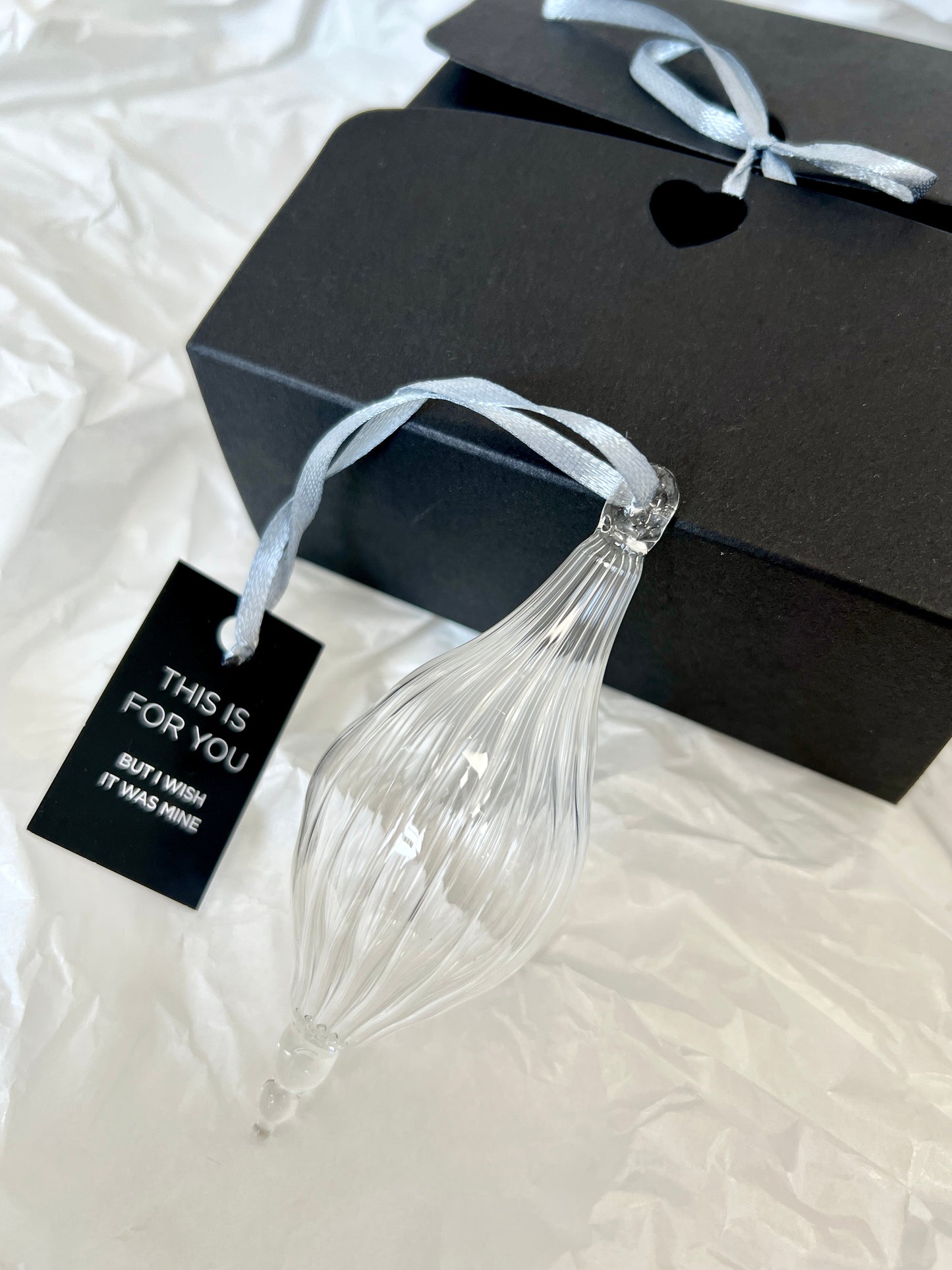 Fluted hand blown clear glass bauble - 2025 Ornament