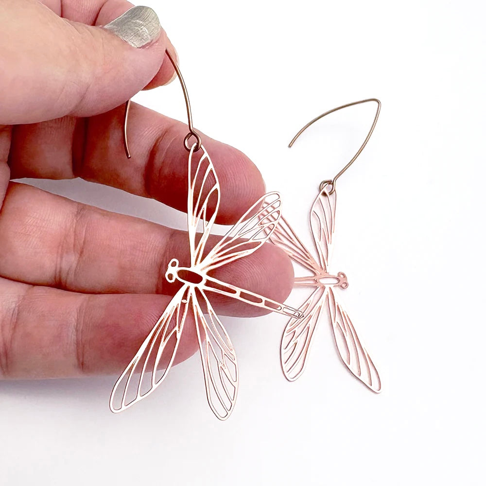 Dragonfly Earrings in Rose Gold