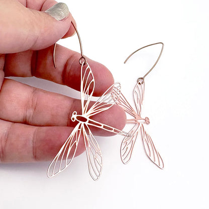 Dragonfly Earrings in Rose Gold